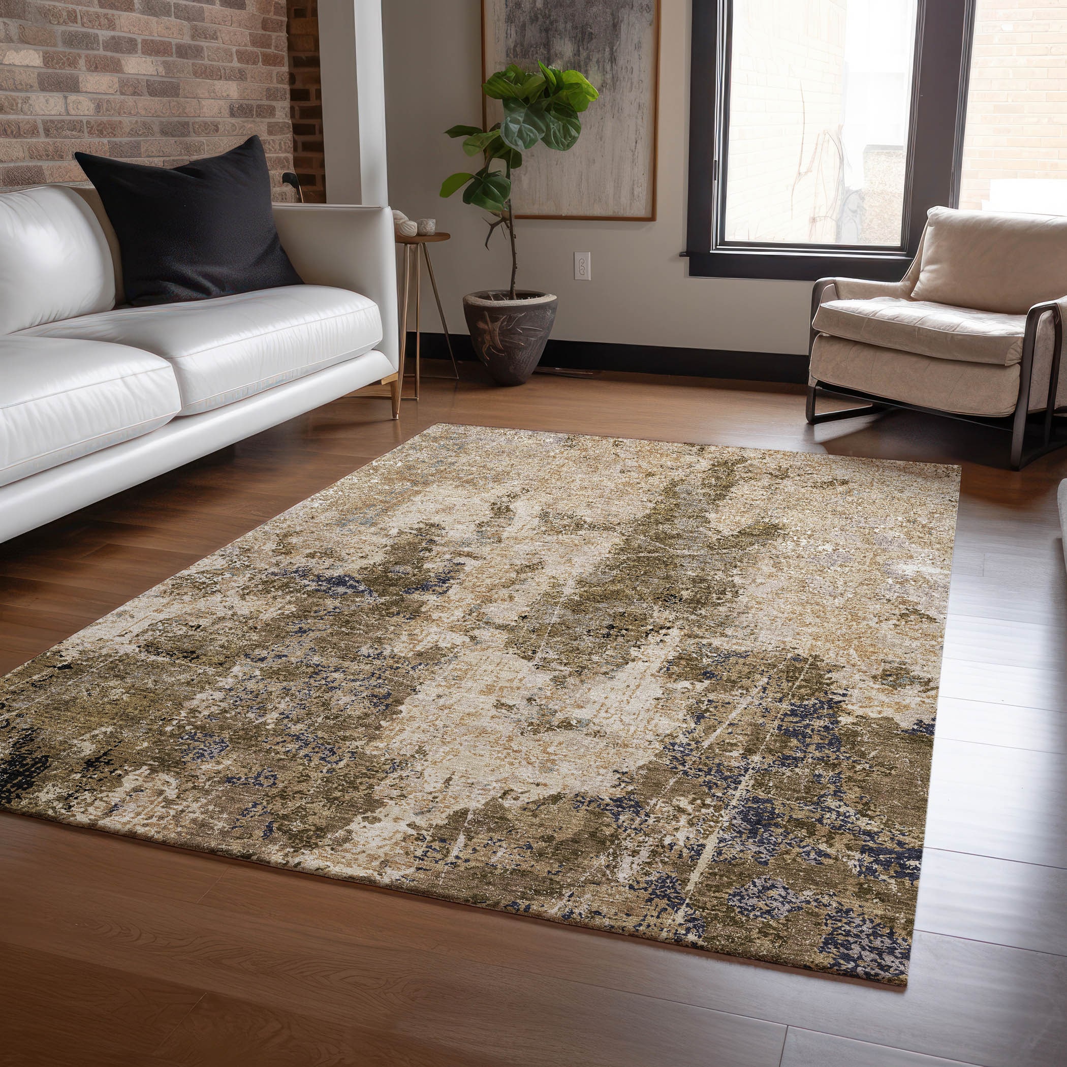 Addison Rugs ACN1390KH5X8 Chantille ACN1390KH 5 x 7 (ft) Polyester Khaki Rectangular Indoor/Outdoor Geometric Machine washable Area rug