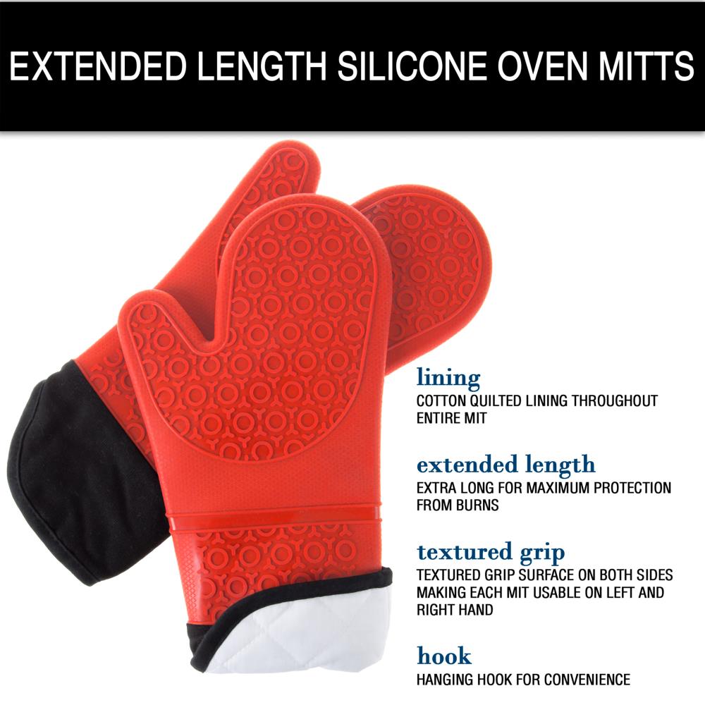 Oven Mitts 1Pair Quilted Terry Cloth Lining Heat Resistant Up