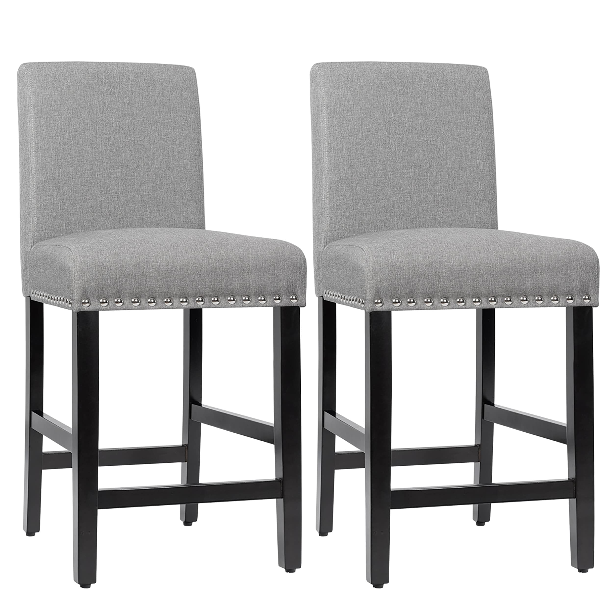 Goplus LWS00356 Gray 25-in H Counter height (24-in to 27-in) Square Seat Upholstered Wood Back Bar Stool Back