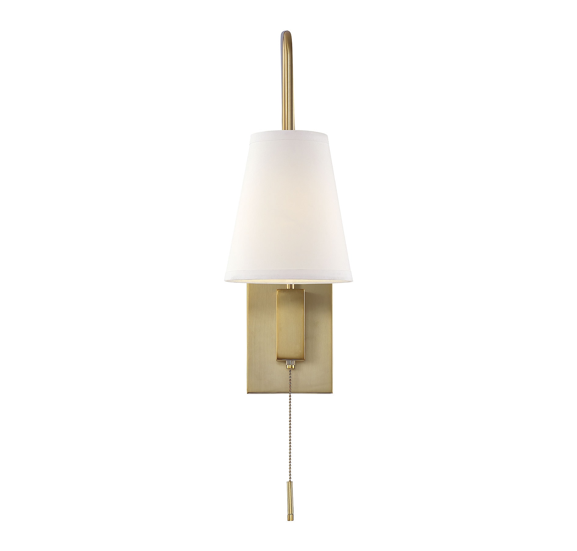 Owen Warm Brass Adjustable Arm Sconce with White Fabric Shade