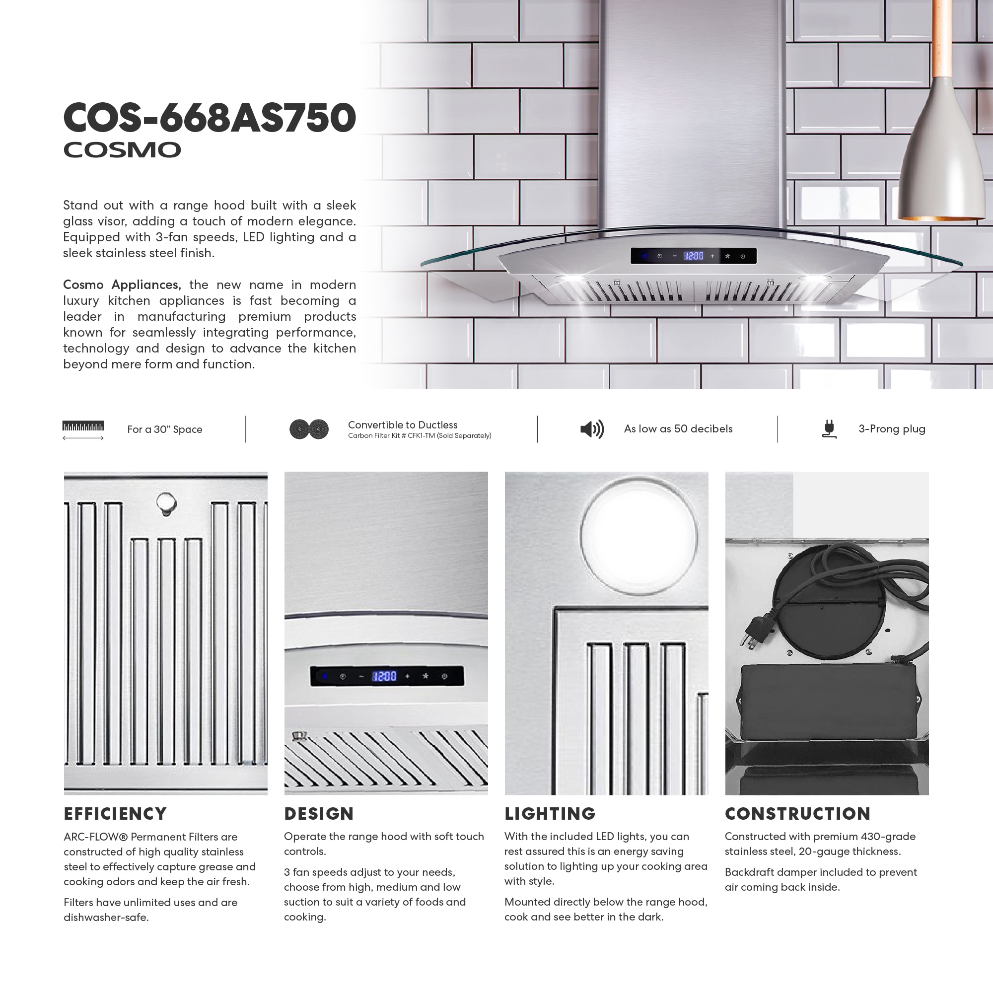 Cosmo COS-668AS750 Wall-Mounted-Range-Hoods - View #4