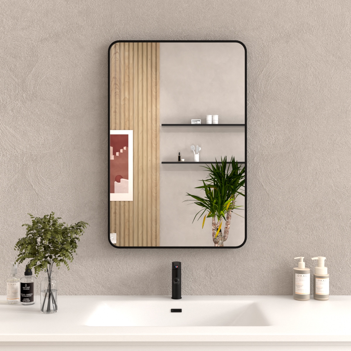 ToolCat SF1-21-YT 24-Inches x 36-Inches Framed Rectangle Bathroom Vanity Mirror ( Matte Black )