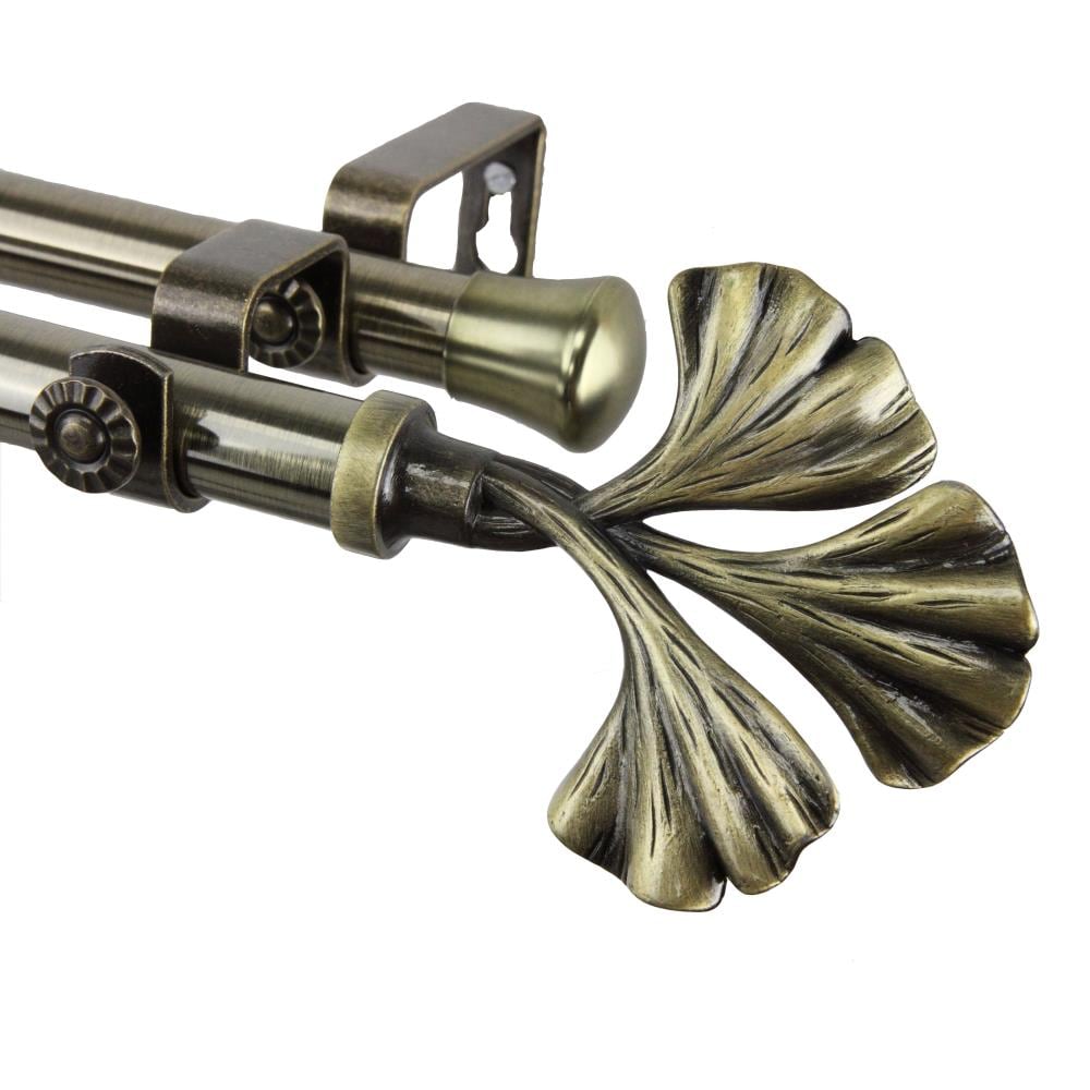 Hart & Harlow L4772-484 Cory 13/16-in 48-in to 84-in Antique brass Steel Double curtain rod with Finials
