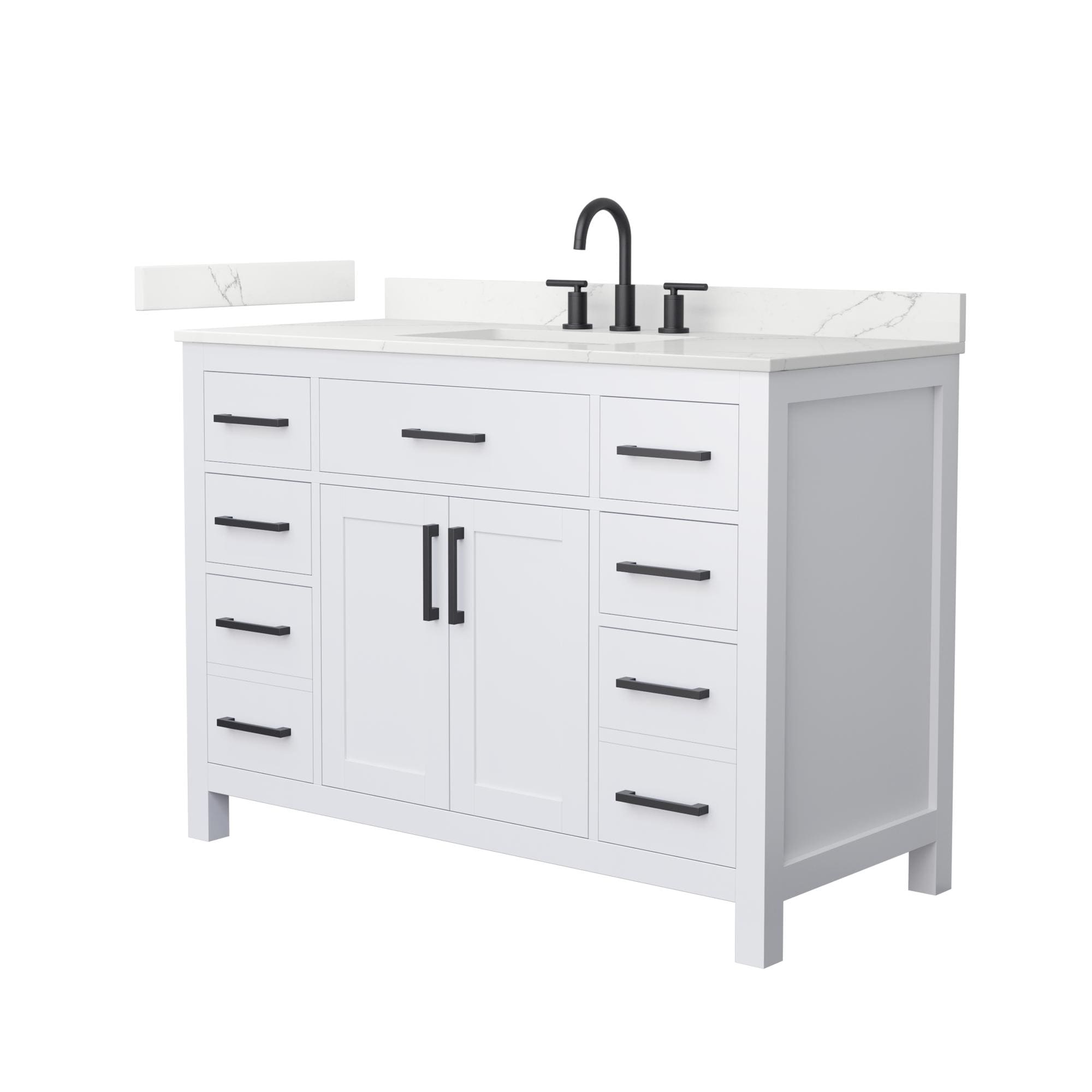 Wyndham Collection WCG242448SWBGTUS3MXX Beckett 48-in White with Matte Black Trim Undermount Single Sink Bathroom Vanity with Giotto Quartz Quartz Top