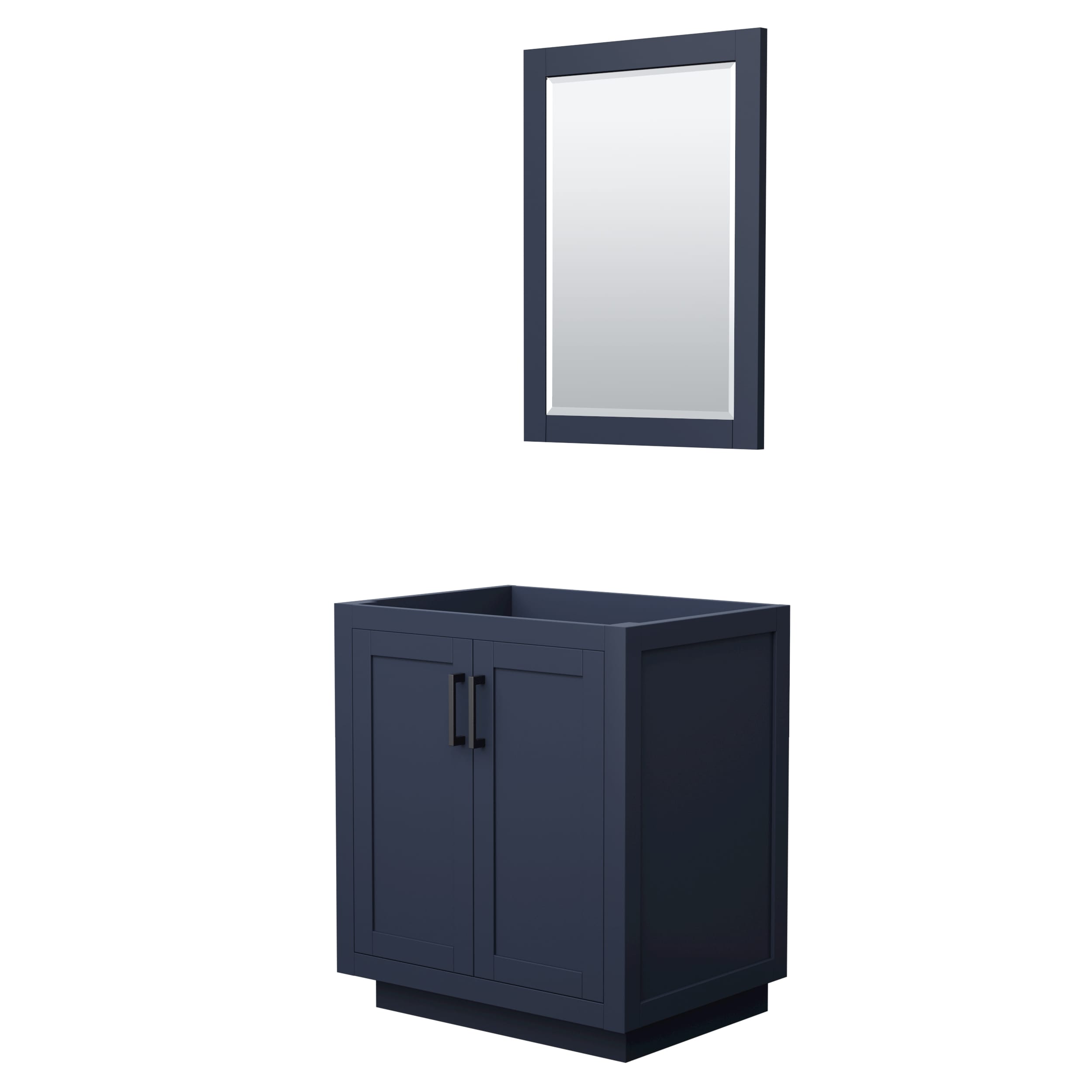 Wyndham Collection WCF292930SBBCXSXXM24 Miranda 30-in Dark Blue with Matte Black Trim Bathroom Vanity Base Cabinet without Top (Mirror Included)