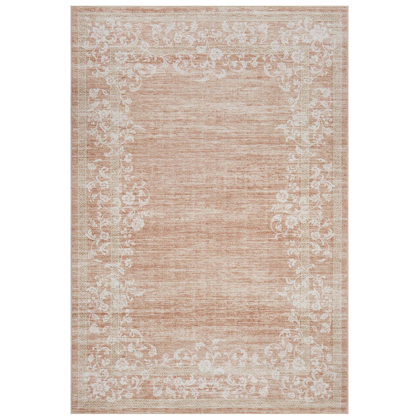 Qeetex LSN-PHK-33MCNDS4 8 x 10 ft Polyester Cashmere Imitation Pink Rectangular Hallway Bathroom Entryway Kitchen Office Foldable Flower Printed Modern Washable Area Rug