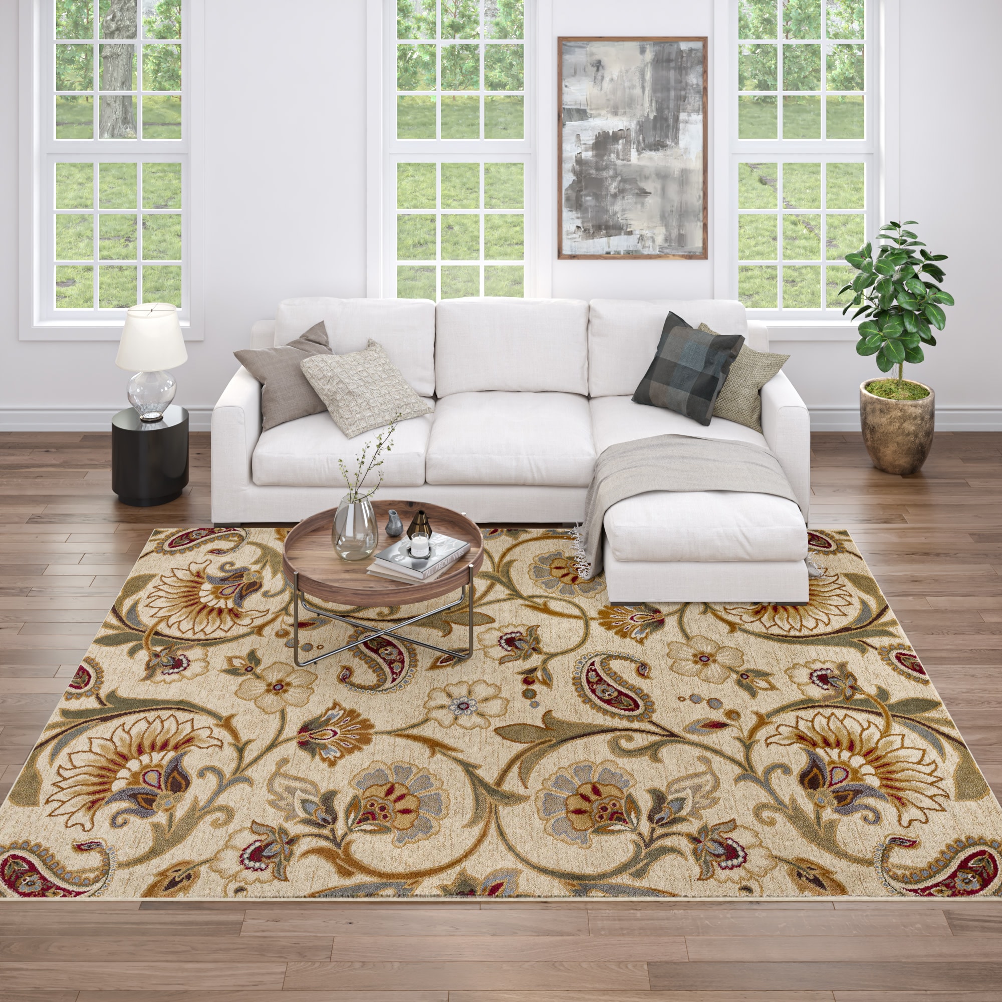 Tayse Transitional Beige 5 x 8 Ft. Indoor Area Rug - Stain 