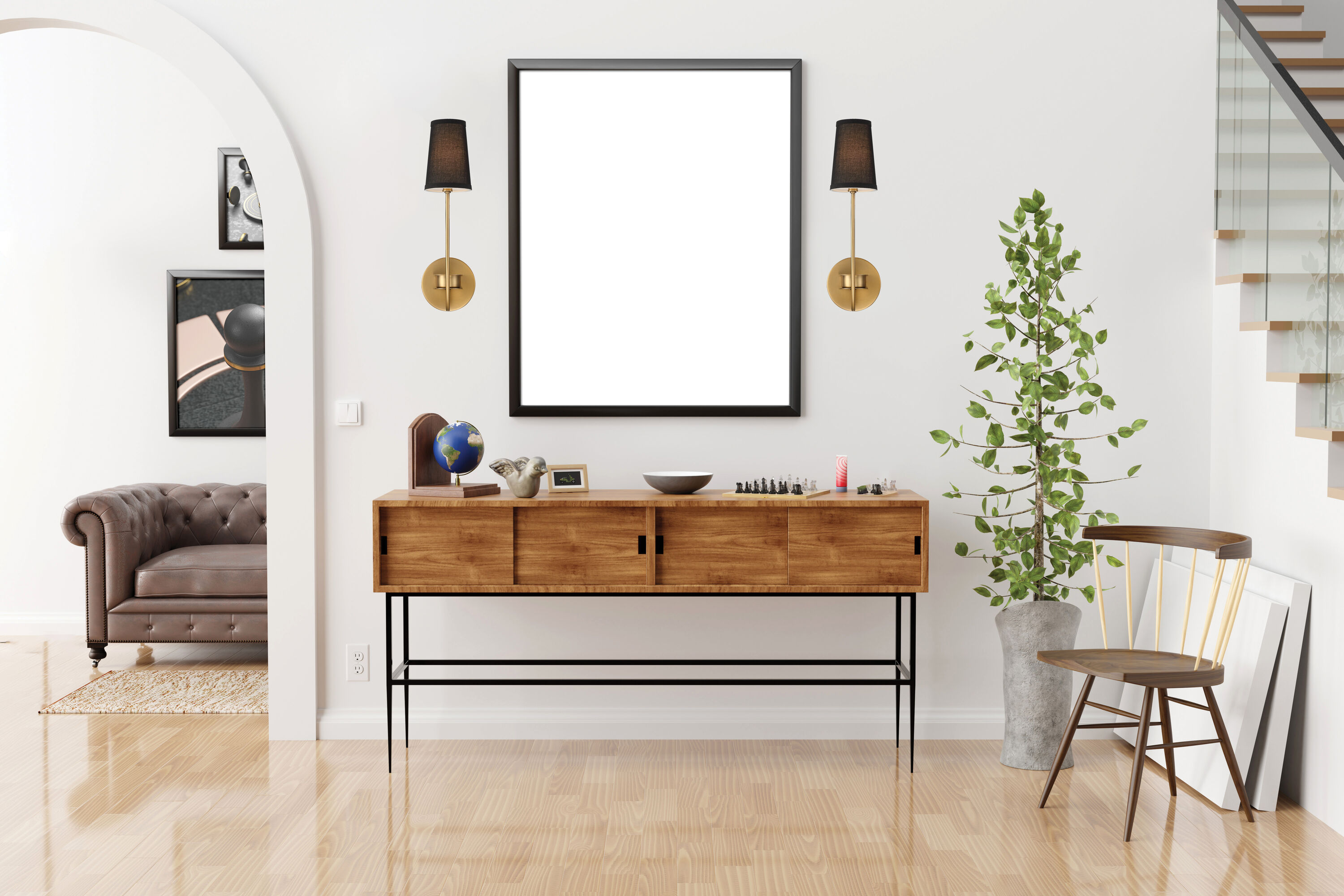 Mid-Century Modern Dimmable Black and Brass Sconce