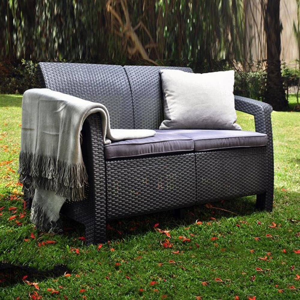 Corfu Resin Wicker Loveseat with Outdoor Cushions Patio Furniture Perfect 