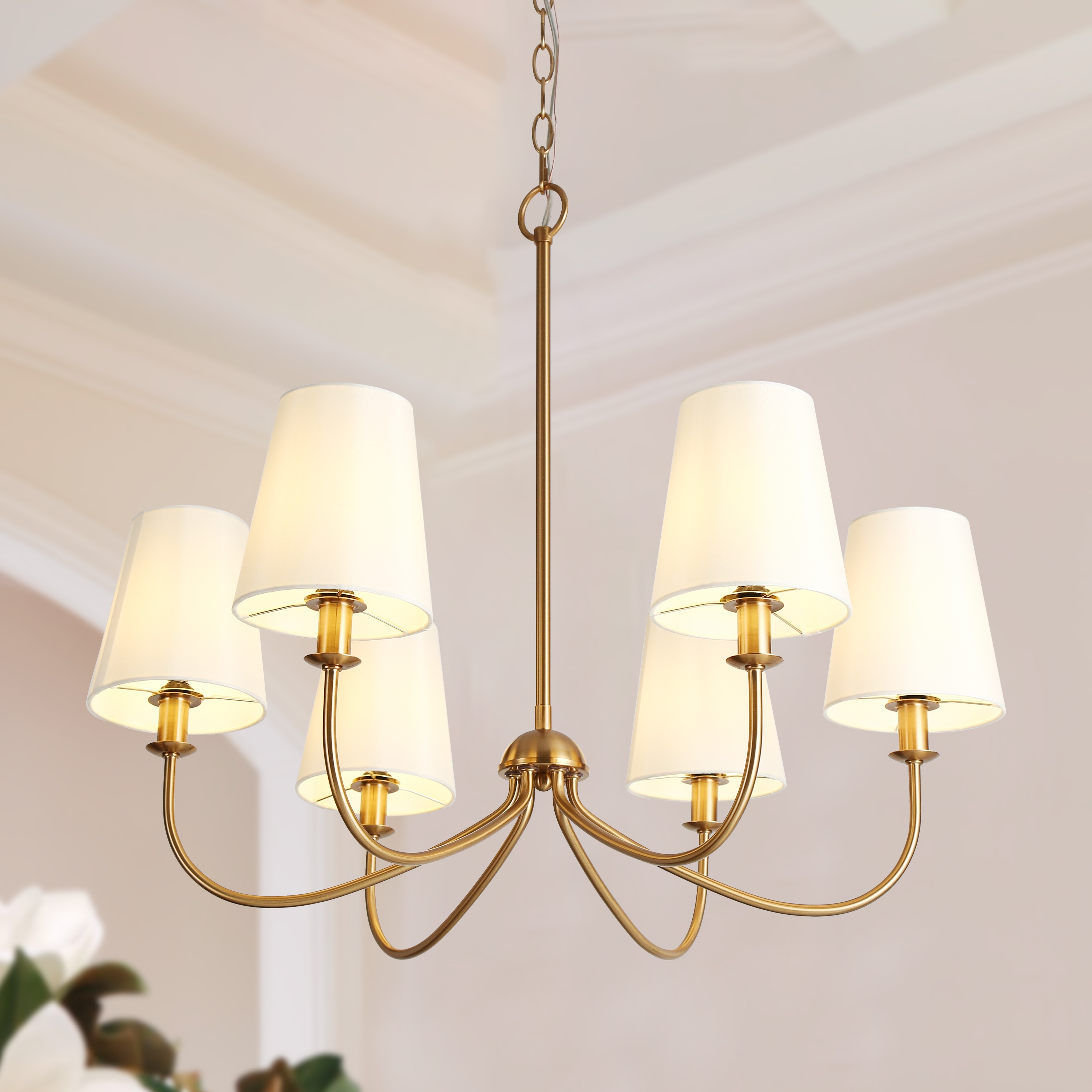 LNC Orivulnum 6 -Light Polished Brass Fabric Metal Chandelier