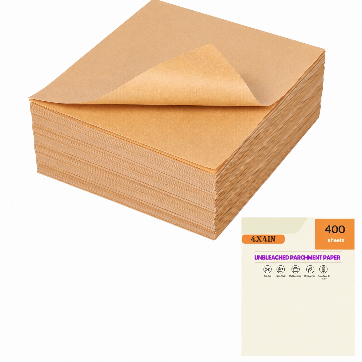 Aoibox  4x4 Inch Parchment Paper 400 Sheets Non Stick Unbleached Pre Cut Squares for Oven Air Fryer and Steamer