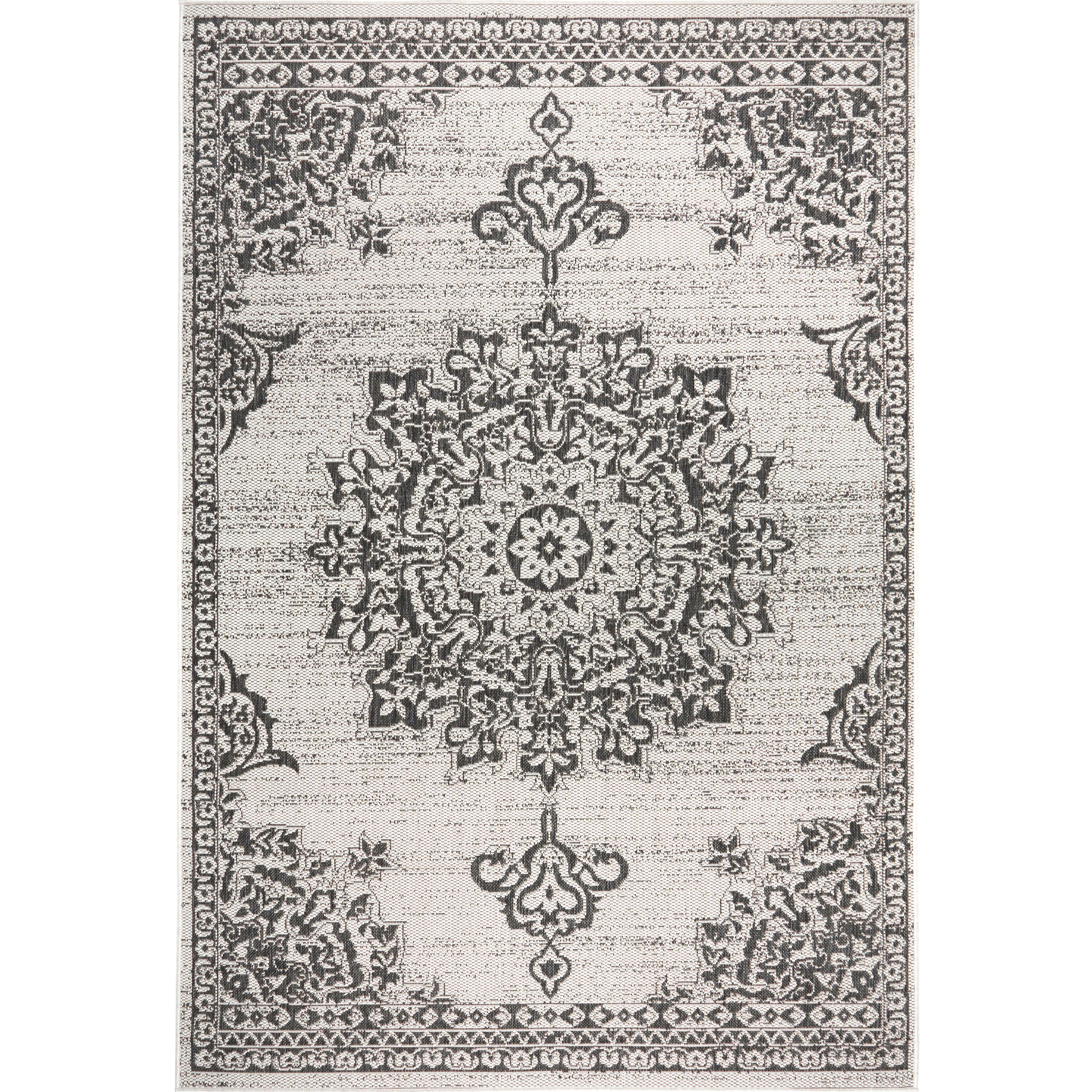Nicole Miller 10-2652-456 9 x 12 (ft) Loomed Polypropylene Grey/Black Rectangular Indoor/Outdoor Medallion French Country Area rug