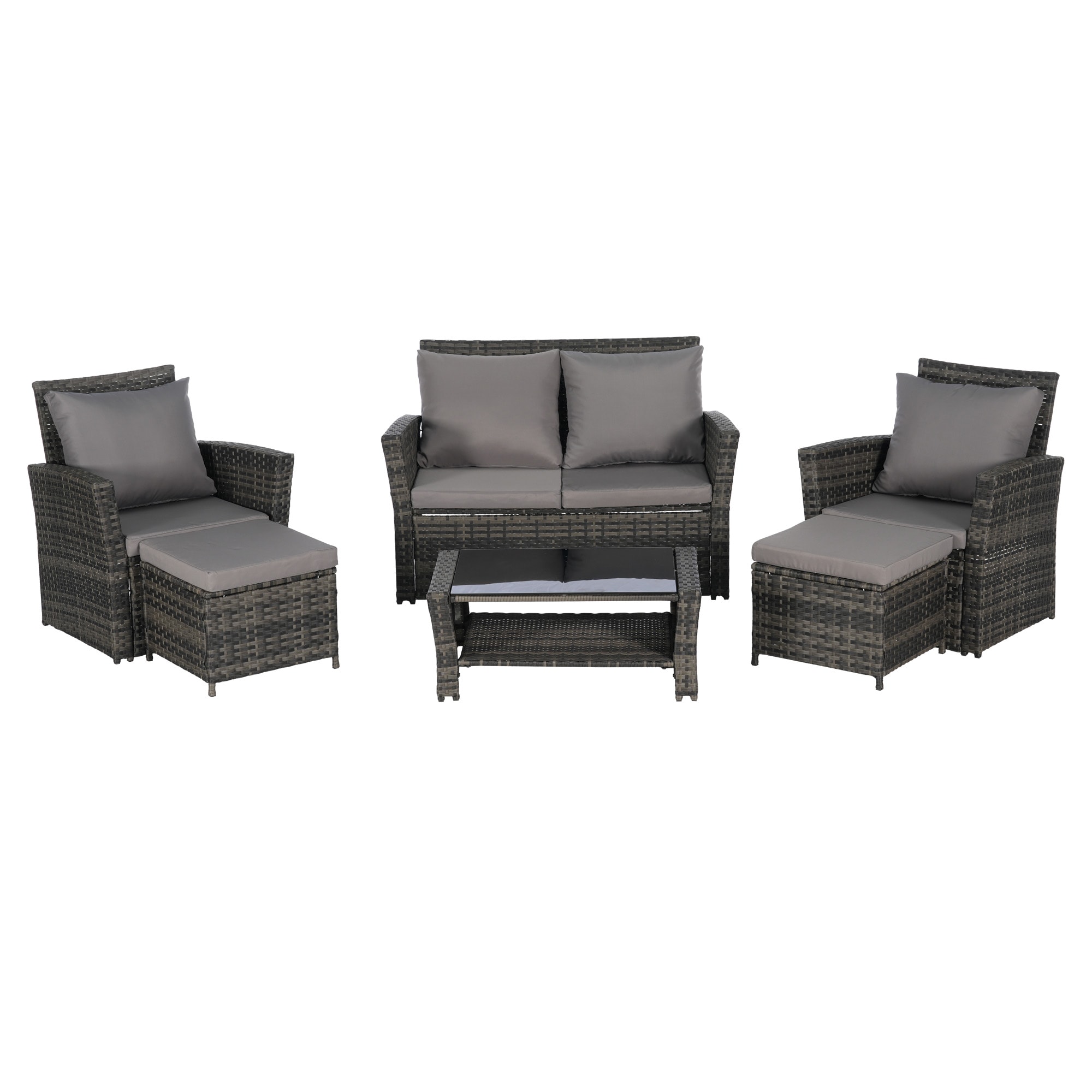 Gaierptone CRXZAF89GFY 6 -Piece Wicker 3 Patio Sofa Conversation Set with Gray Cushions