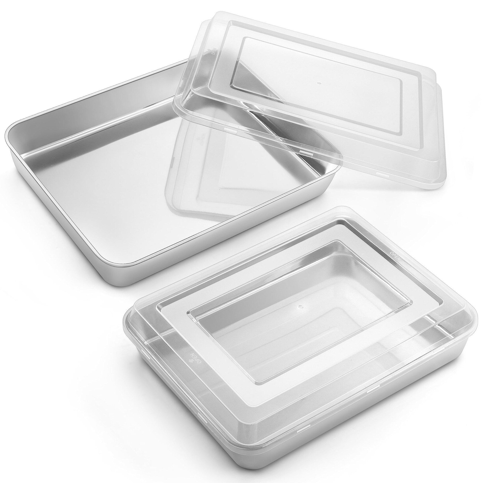 DHMHD  2 pack stainless steel baking pan with lid 12 and Half x 9 and Three Quarter x 2 inch lasagna cake pan non toxic dishwasher safe airtight