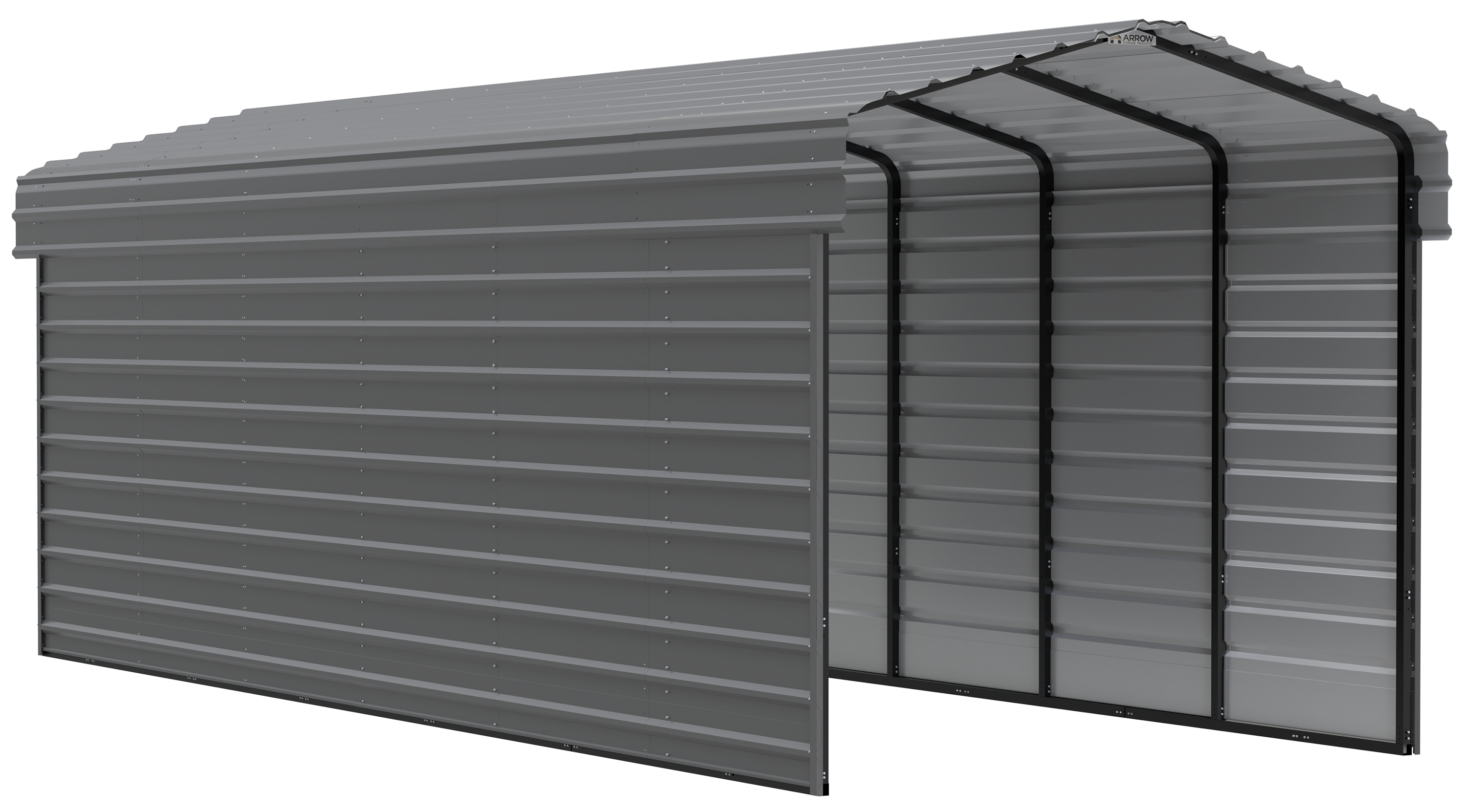 Charcoal Steel Peak Carport with 2-Sided Enclosure