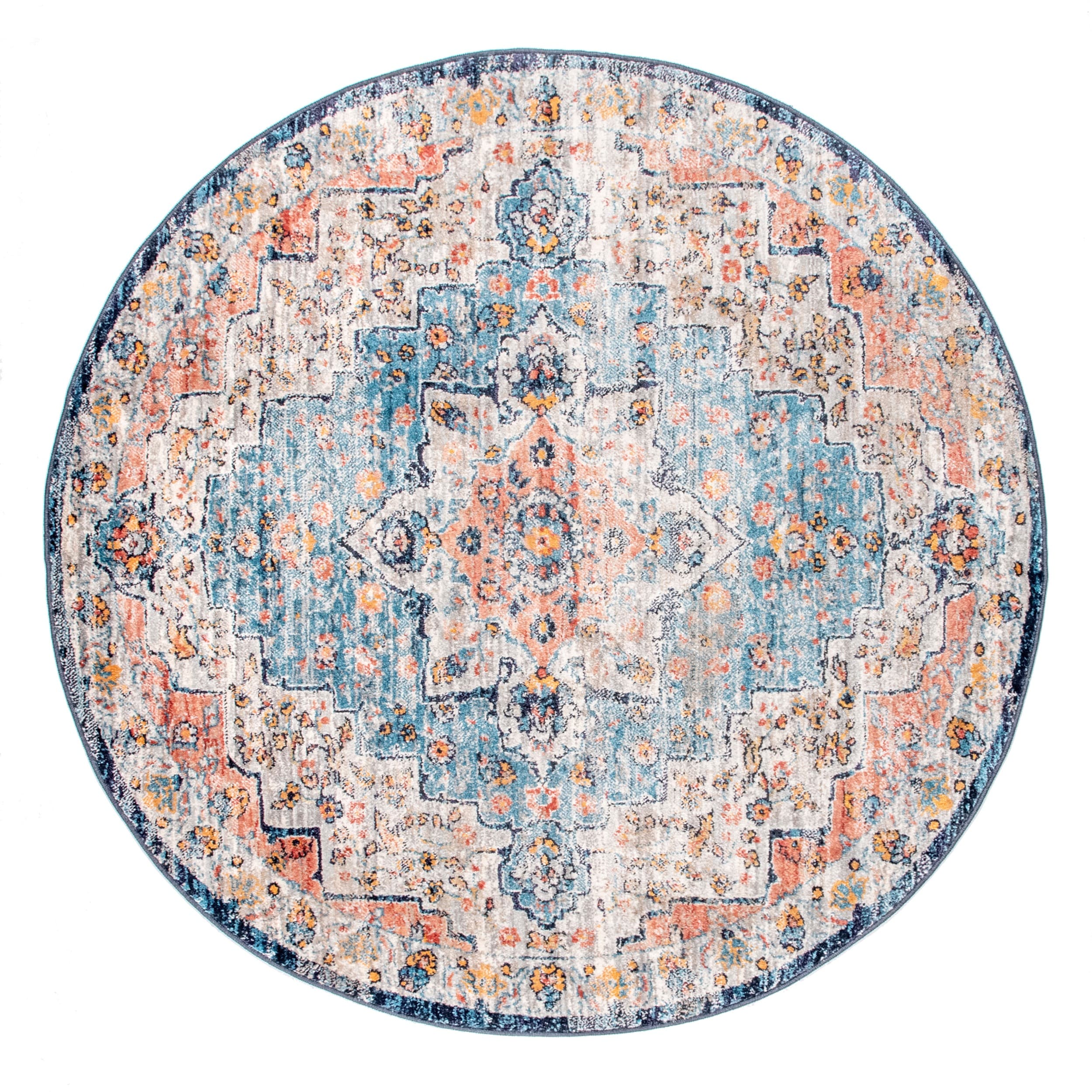 Sawyer Multi-Color Synthetic Round Vintage Area Rug, 5'