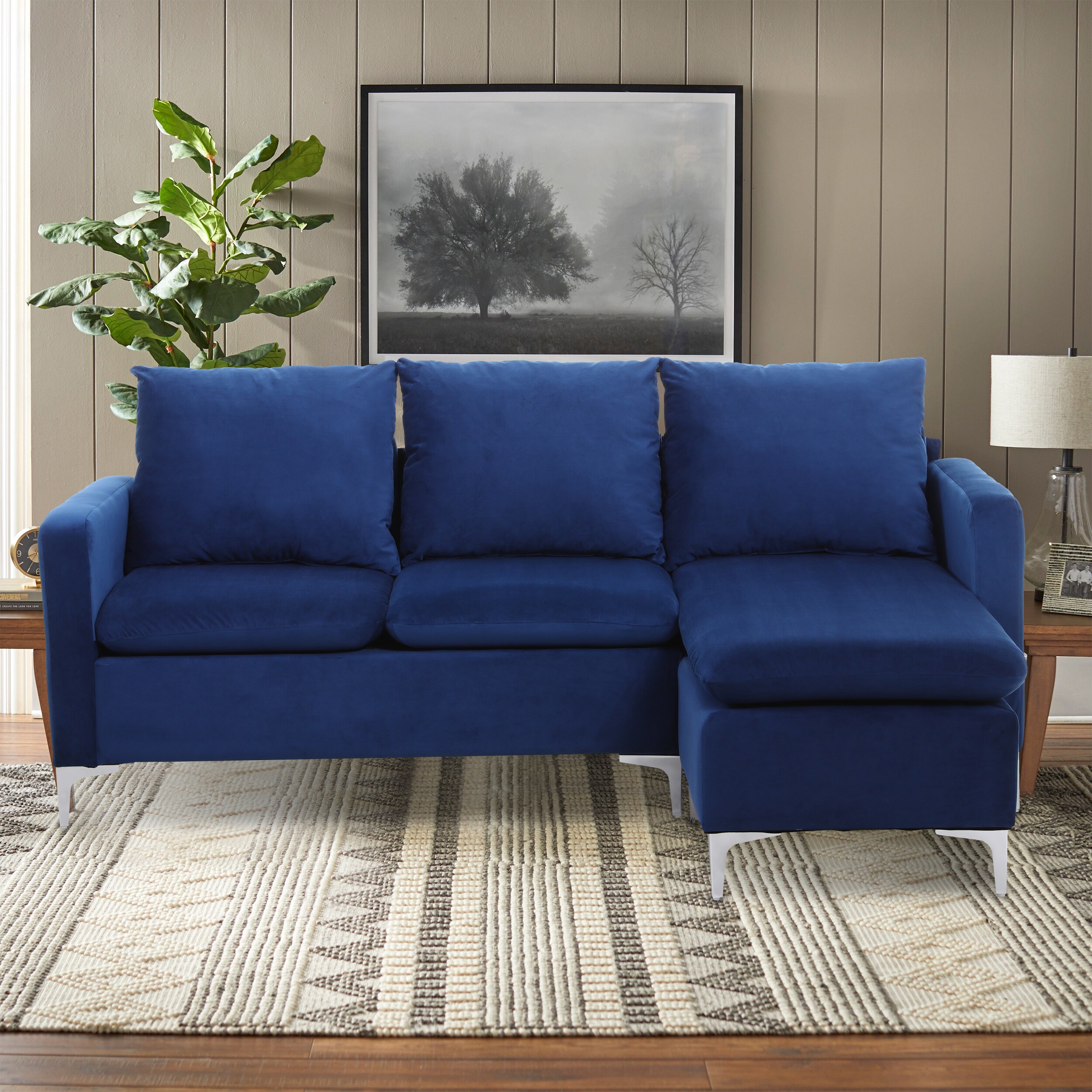 CASAINC Sectional living room sofa Modern 2-Piece Velvet Blue Living ...