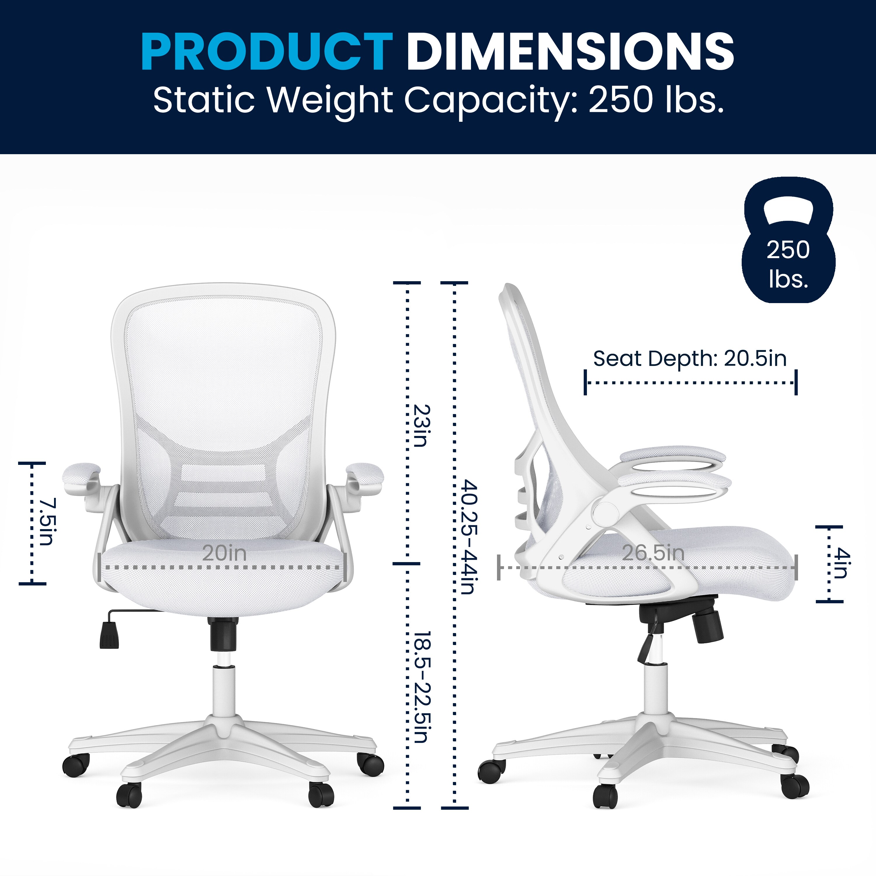 White High-Back Ergonomic Mesh Swivel Office Chair with Adjustable Arms