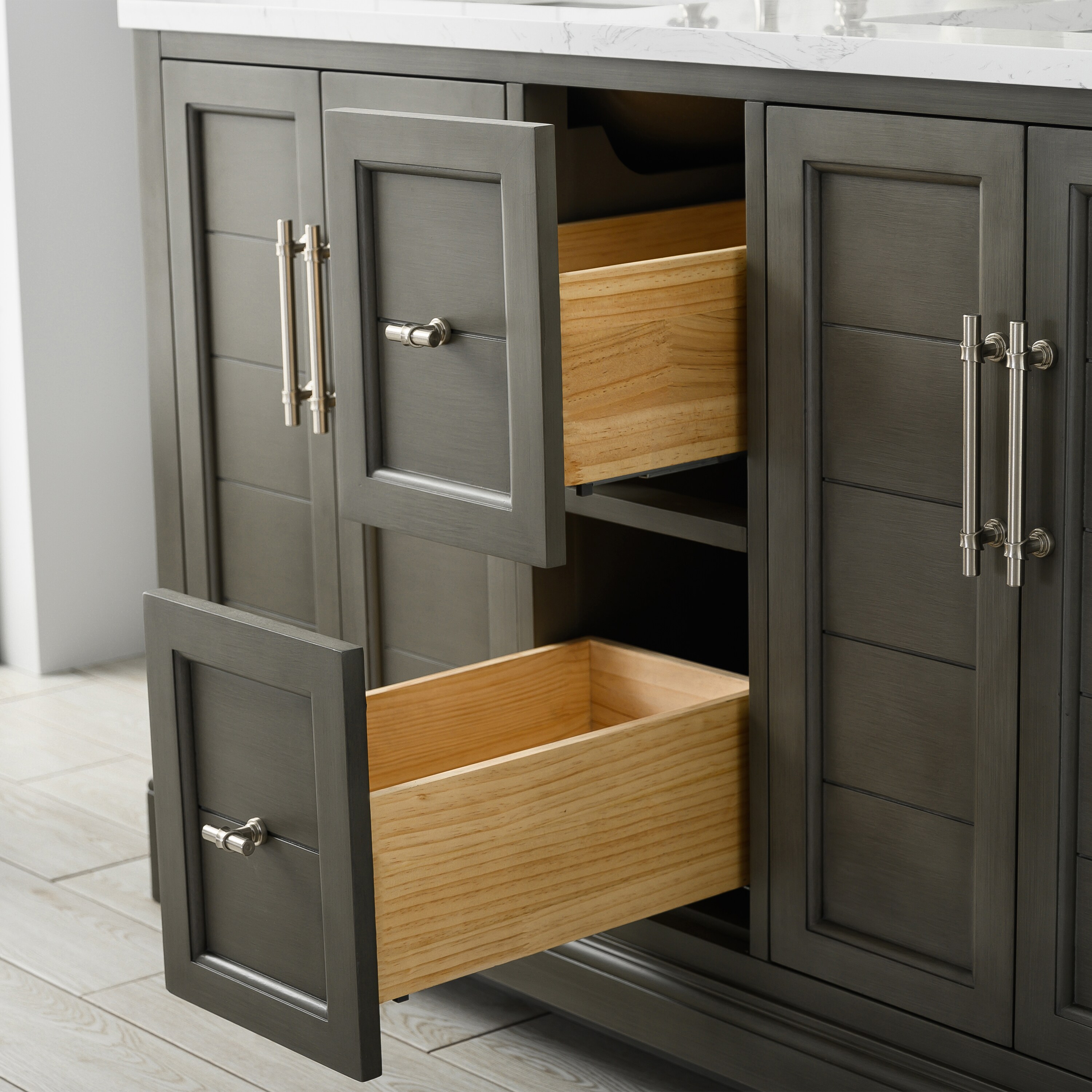 Silver Grey 54" Double Sink Bathroom Vanity with Engineered Marble Top