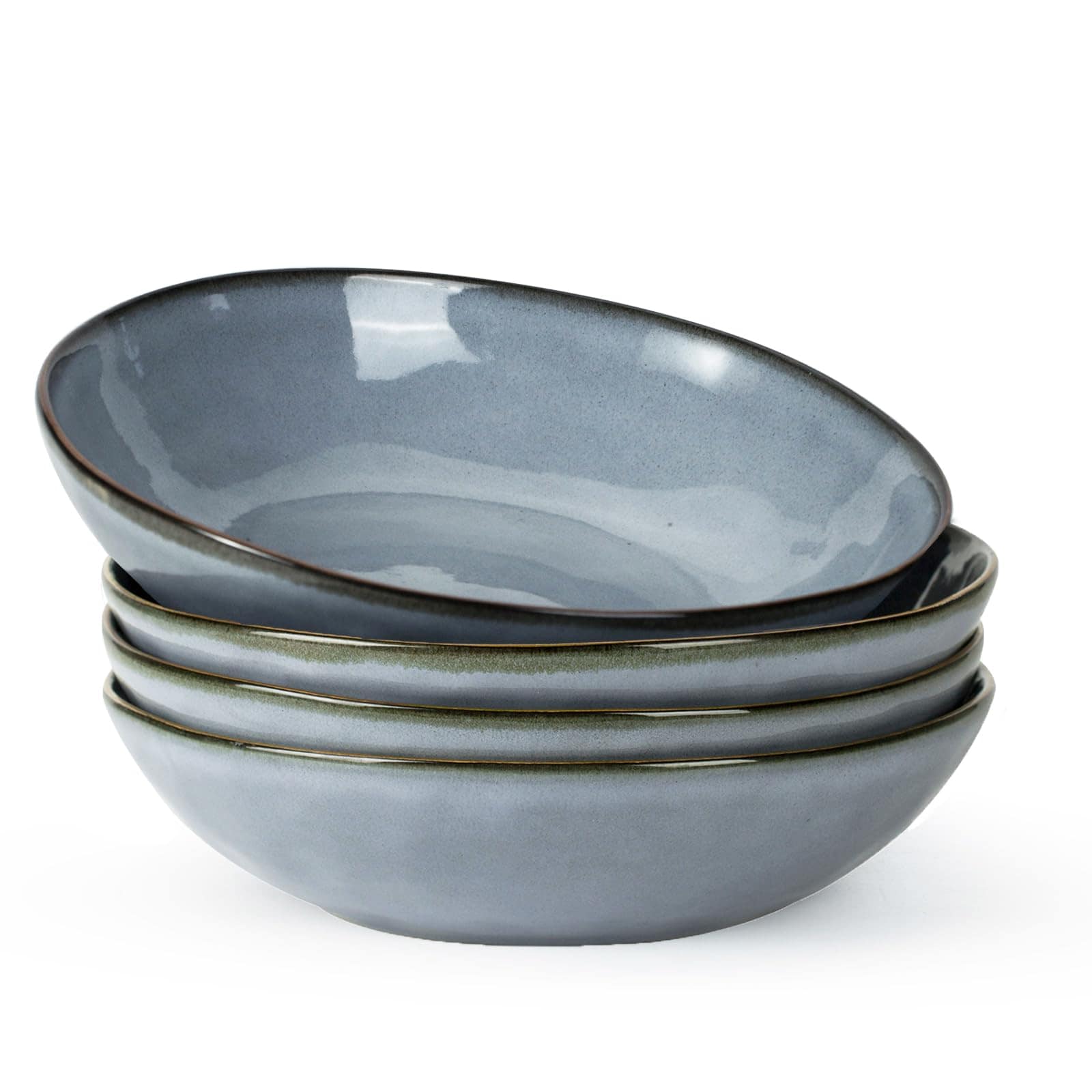 Aoibox  Ocean 8 5 in Blue Stoneware Pasta and Serving Bowls with Reactive Glaze Set of 4 Salad Dessert Pasta Soup Bowls
