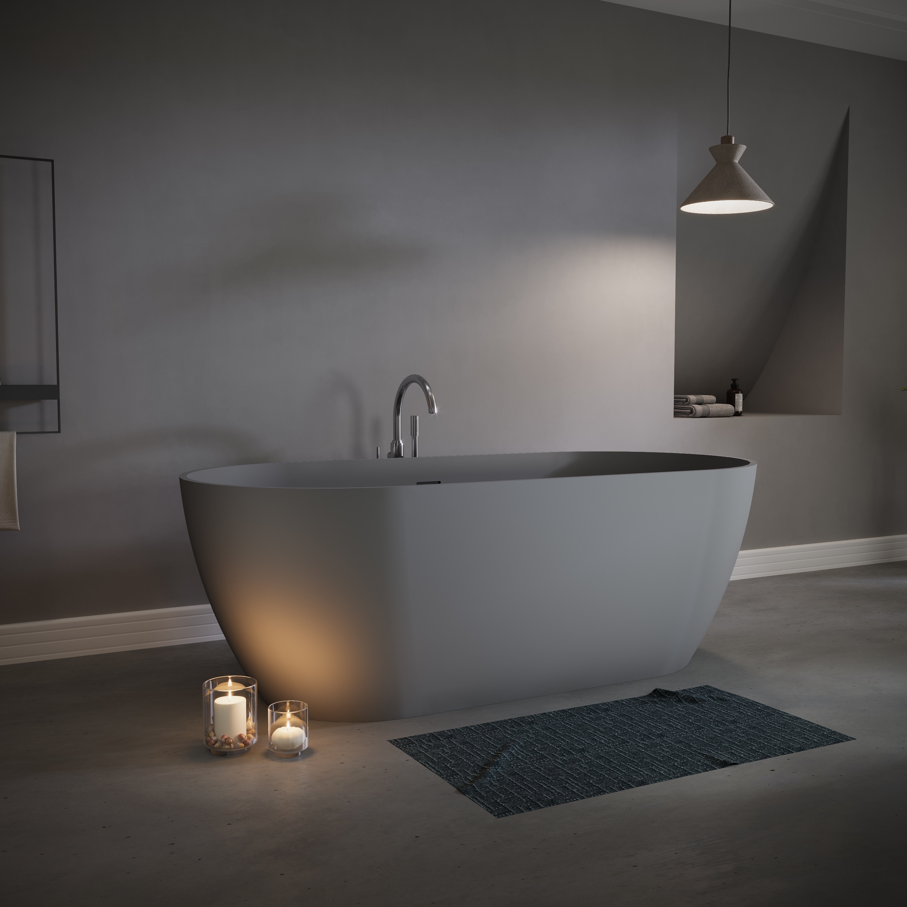 LUXEYARD 63in Luxury Solid Surface Bathtub Stone Resin Freestanding Soaking Bathtub with Overflow and Pop-up Drain for Contemporary Bathroom Matte Grey