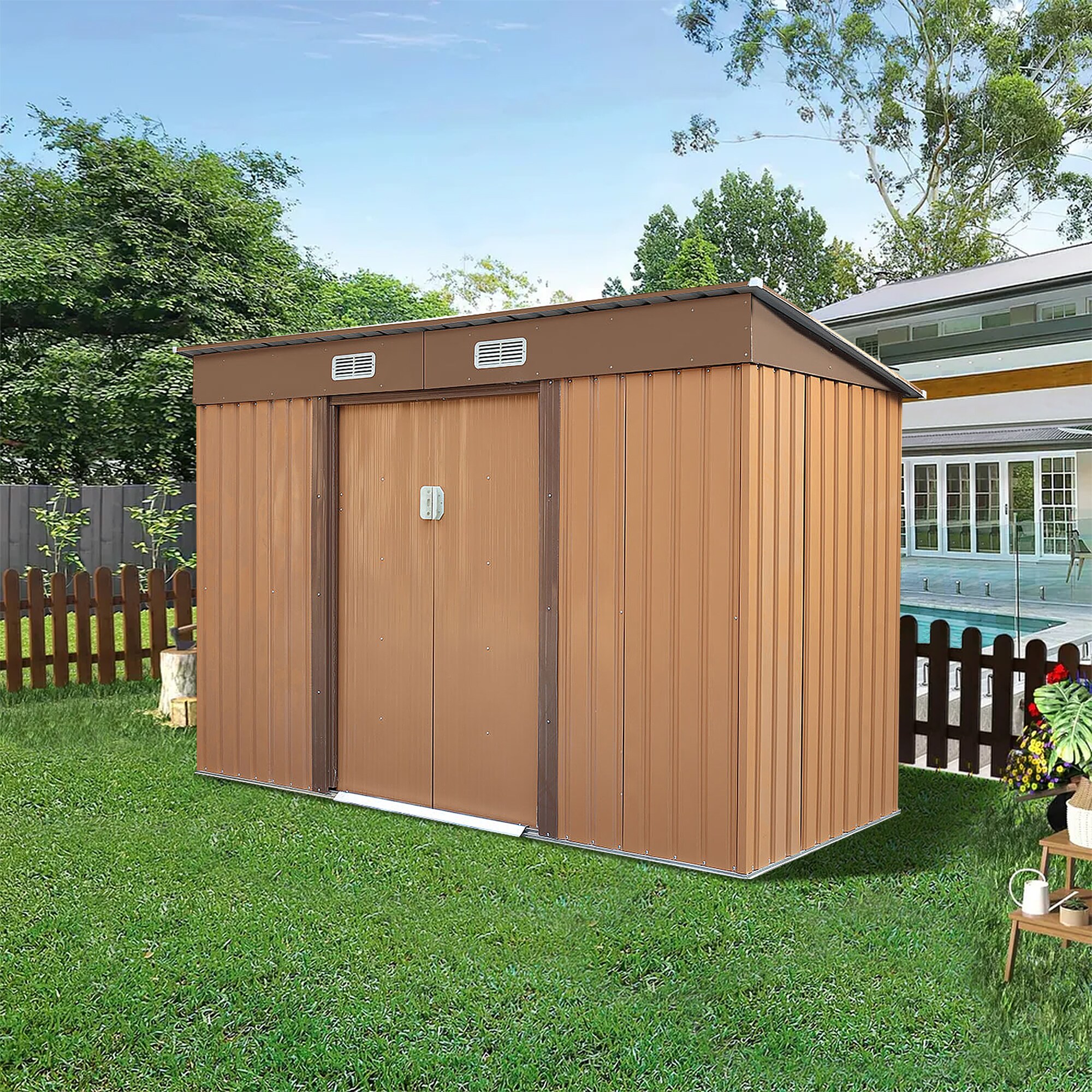 WELLFOR 9-ft x 4-ft XD Outdoor Tool Shed Galvanized Steel Storage Shed ...