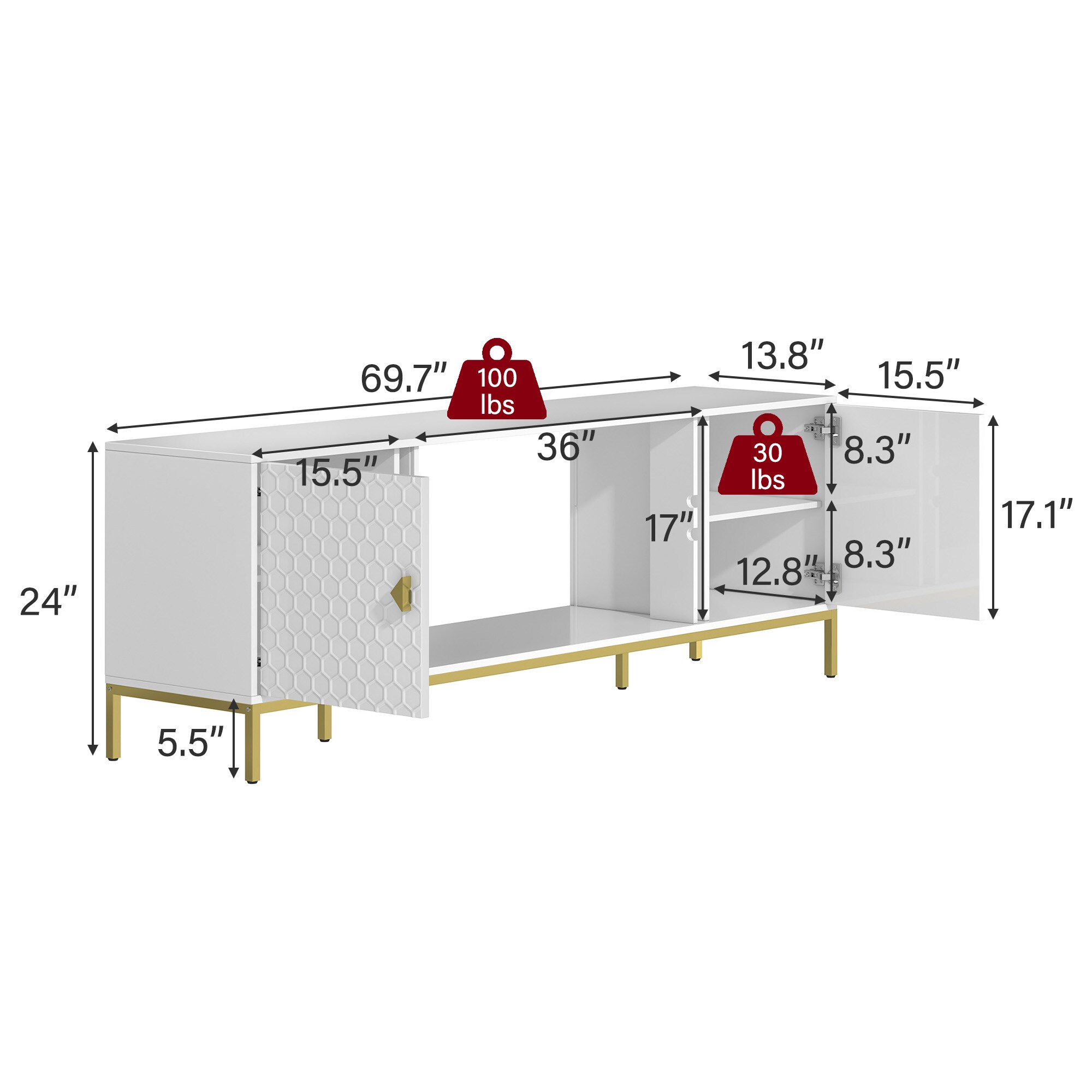 Mondawe MO-135TV01WH Tv-Stands - View #3
