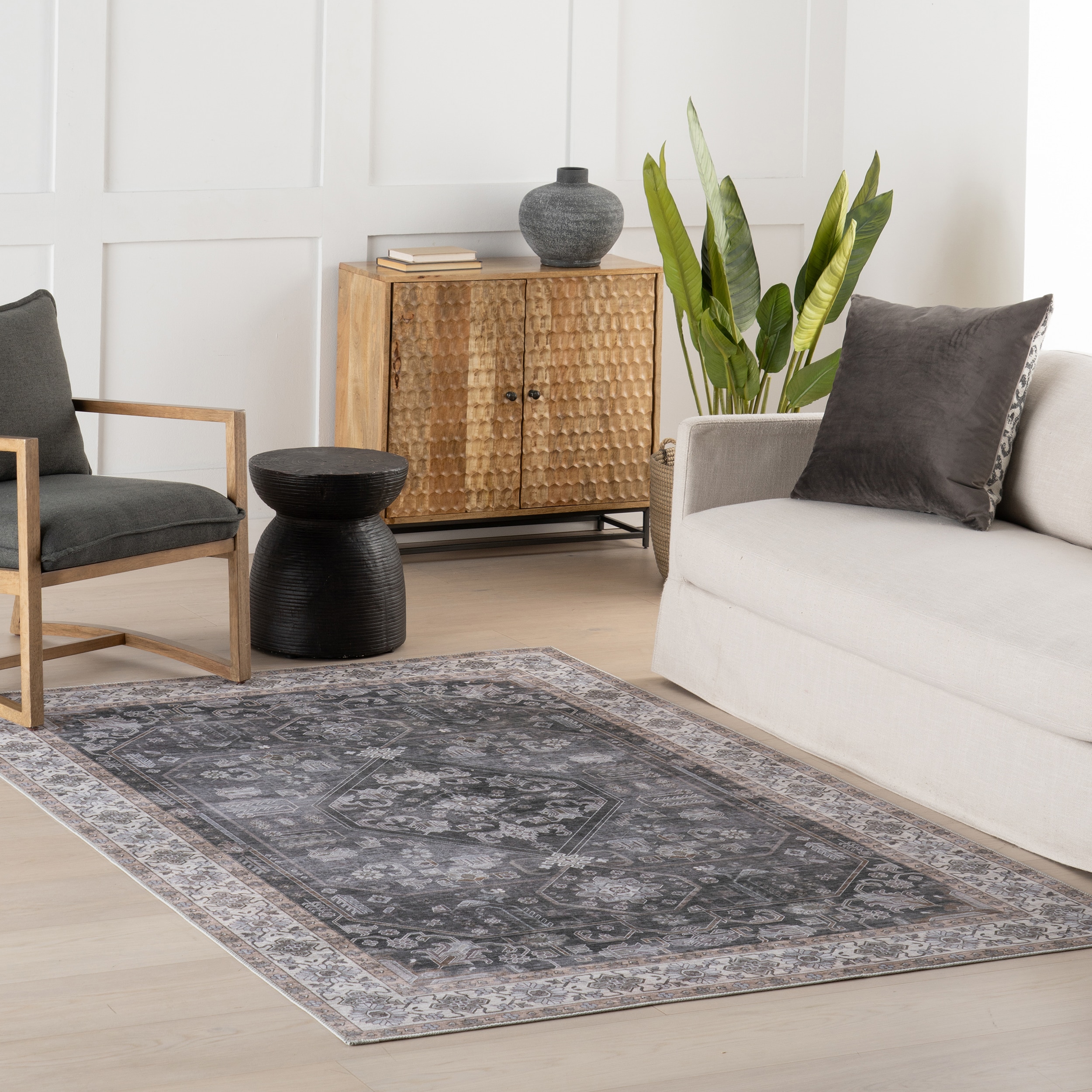 nuLOOM 200BIVL32B-305 Kalaya SplashGuard Machine Washable 3ft. x 5ft. Charcoal Area Rug