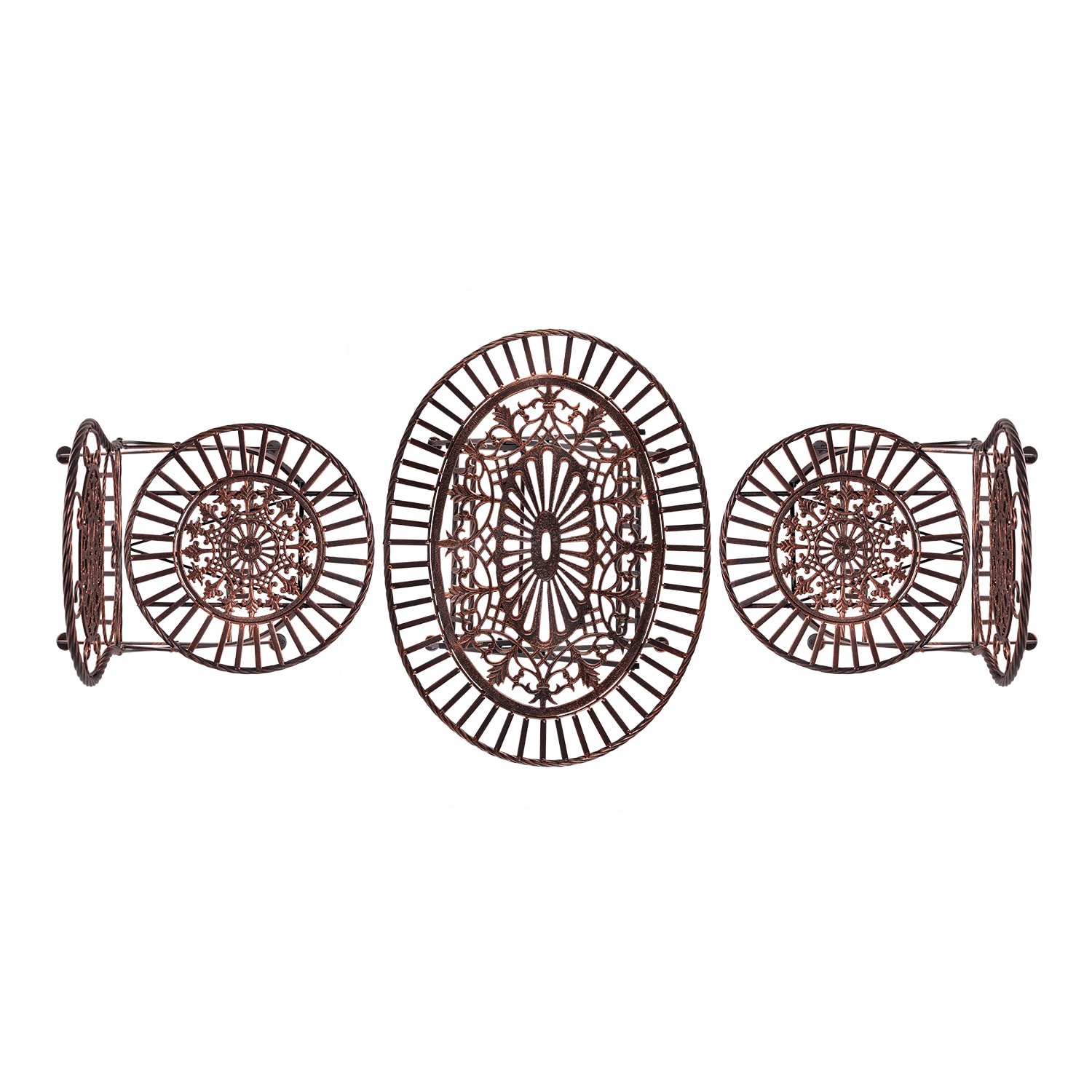 Bronze Floral 3-Piece Metal Outdoor Bistro Set
