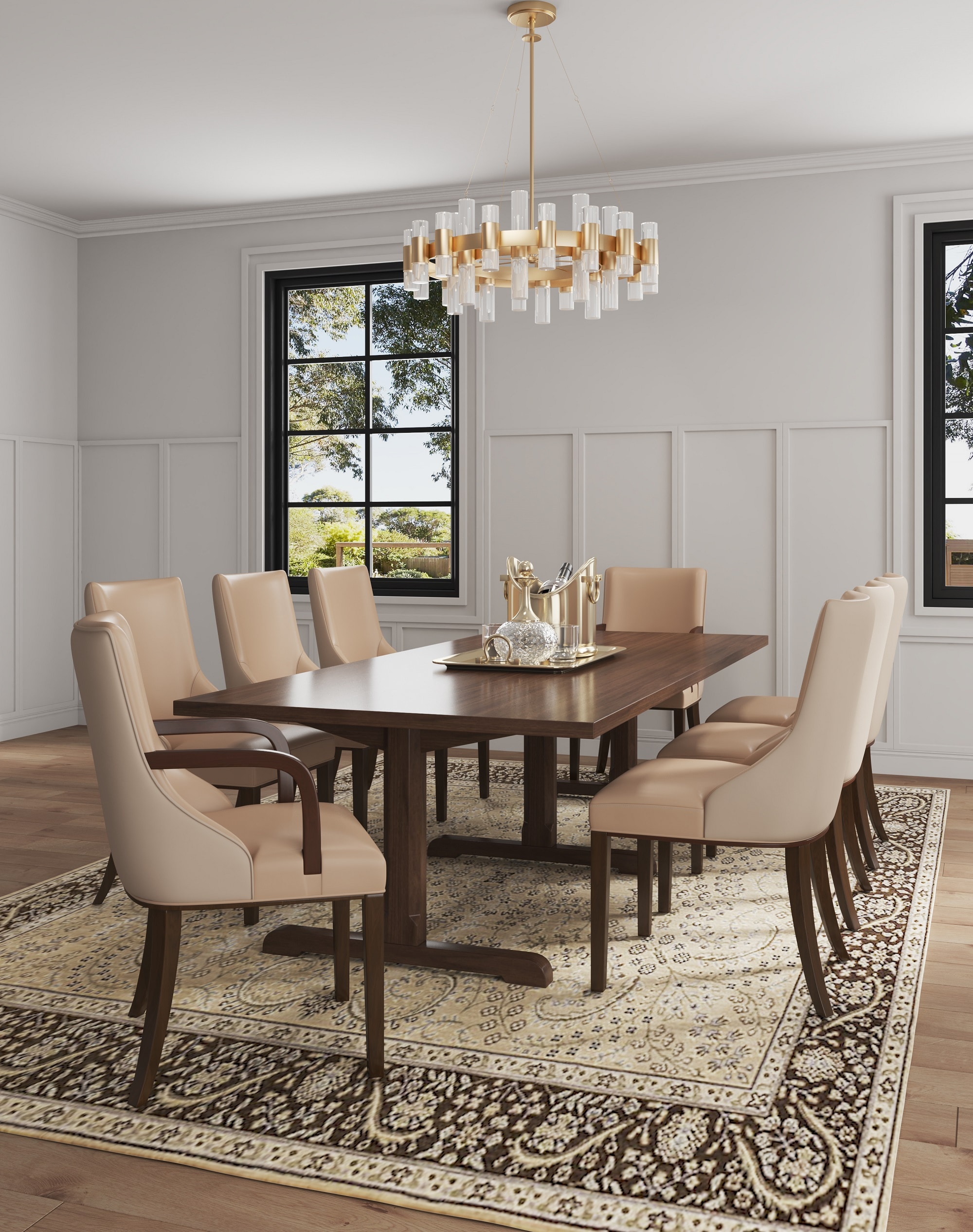 Manhattan Comfort 8-DC055AR-TN Set of 5 Contemporary/Modern Faux Leather Upholstered Dining Arm Chair (Wood Frame)