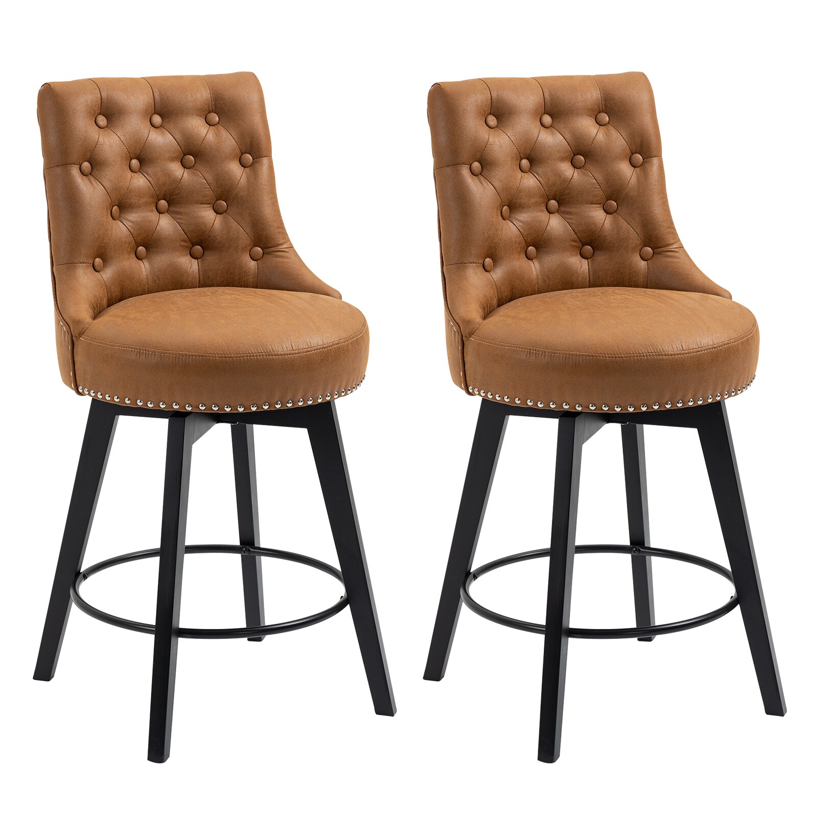 LTMATE LS1401-01BN04 Brown 26.4-in H Counter height (24-in to 27-in) Contoured Seat Upholstered Swivel Wood Back Bar Stool Back
