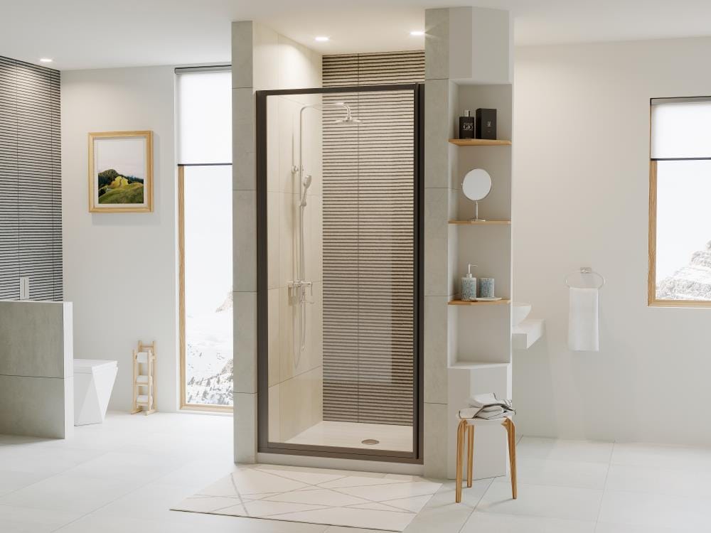 Coastal Shower Doors L32.66O-C Legend Matte Black 31-3/4-in to 32-1/4-in W x 64-in H Framed Hinged Shower door 1/8-in Thick Patterned Glass