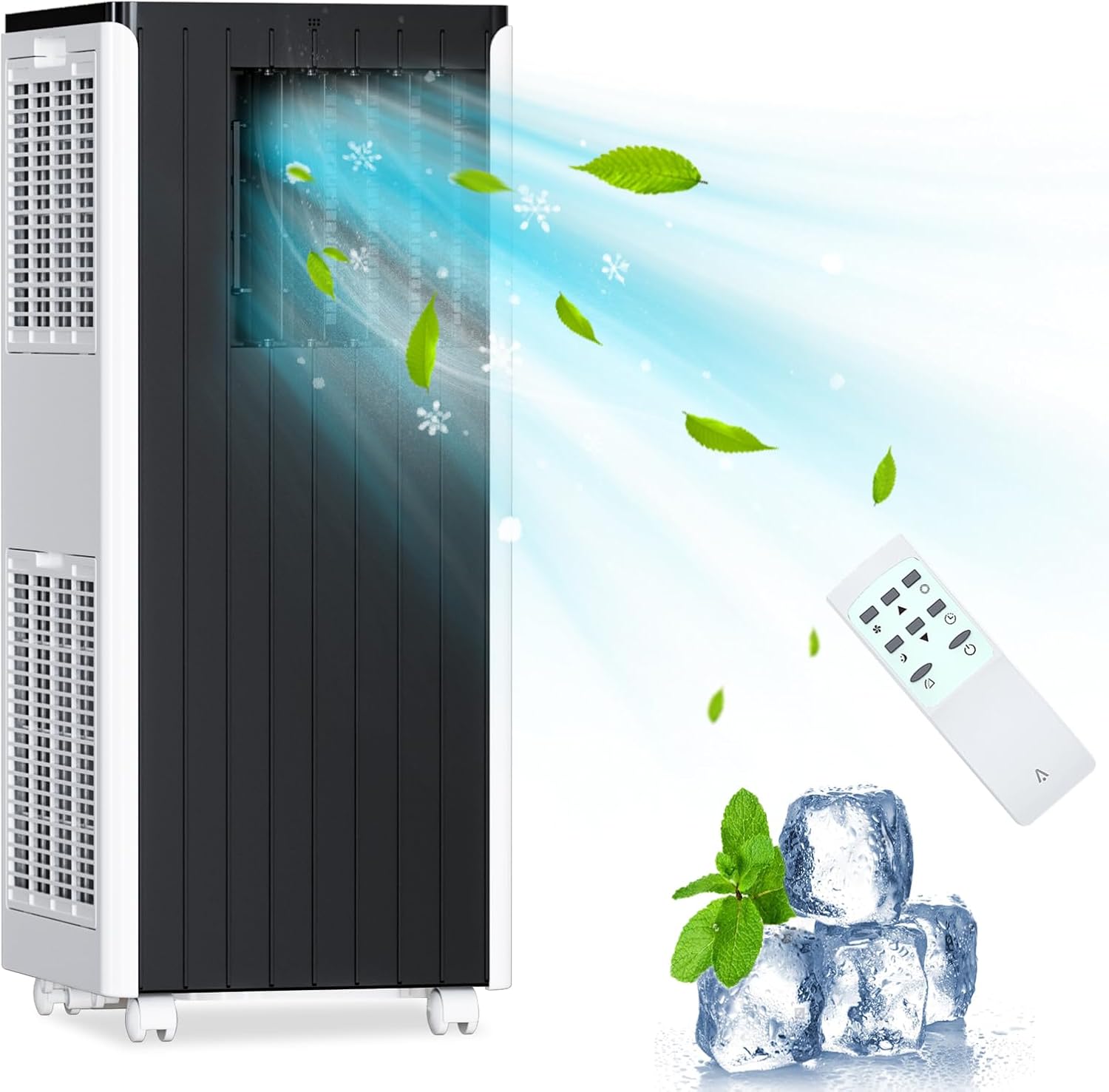 Qeetex ZYS-PHO-107L5KA9 8000 BTU 3-in-1 Portable Air Conditioner for Rooms Up to 350 Sq Ft with Fan Dehumidifier Sleep Mode 24H Timer LED Display Remote Control Easy Move with Caster Wheels