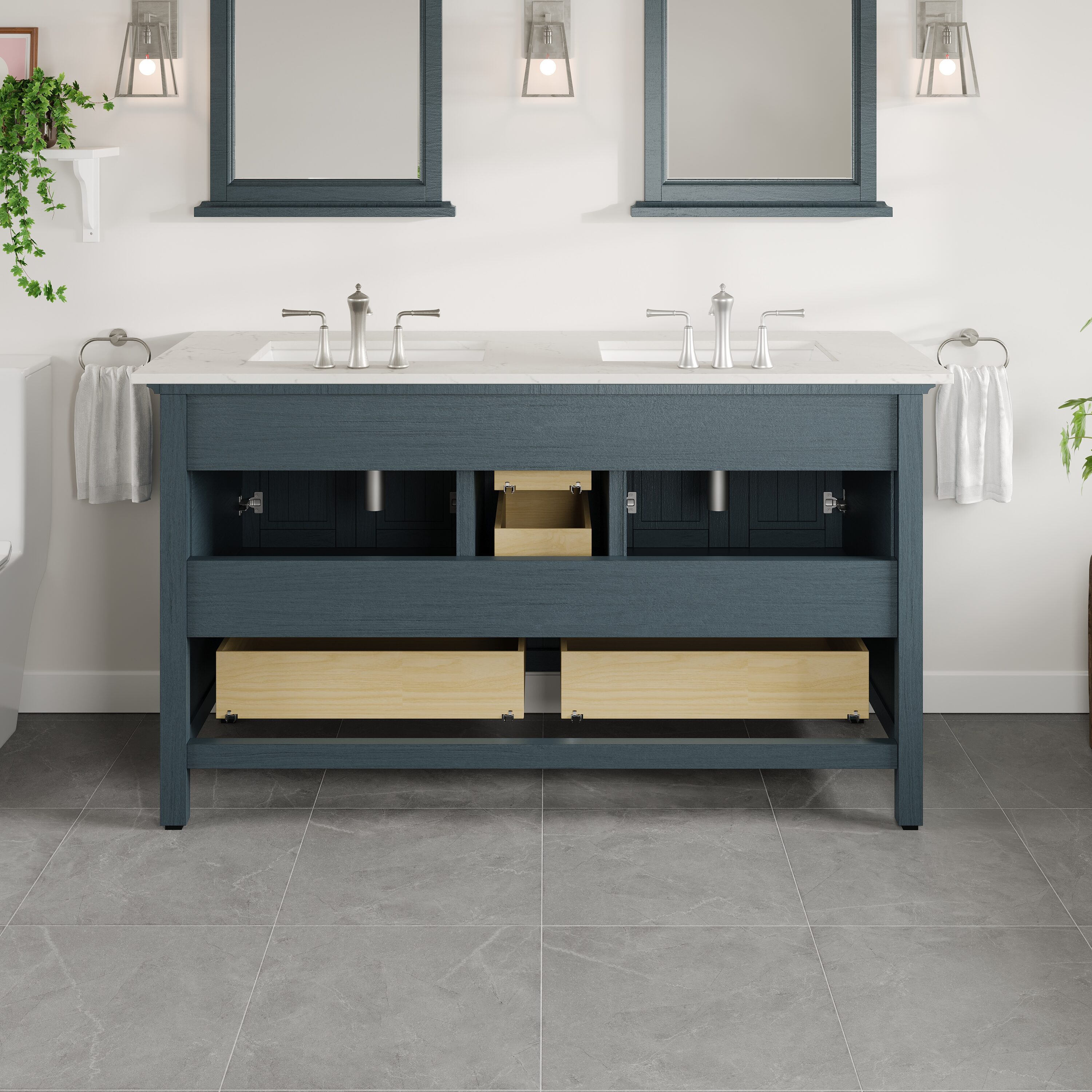 Eviva Eviva Britney 60 Inch Transitional Ash Blue Bathroom Vanity in ...