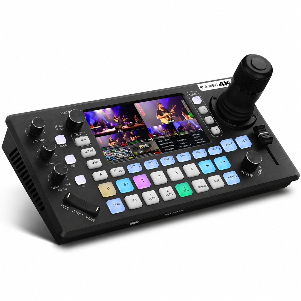 Lukvuzo  KC800 4k HDMI Multi Camera Streaming Video Mixer Switcher with Integrated 4D Joystick PTZ Camera Controller and 5.5 Inch LCD Screen Pro