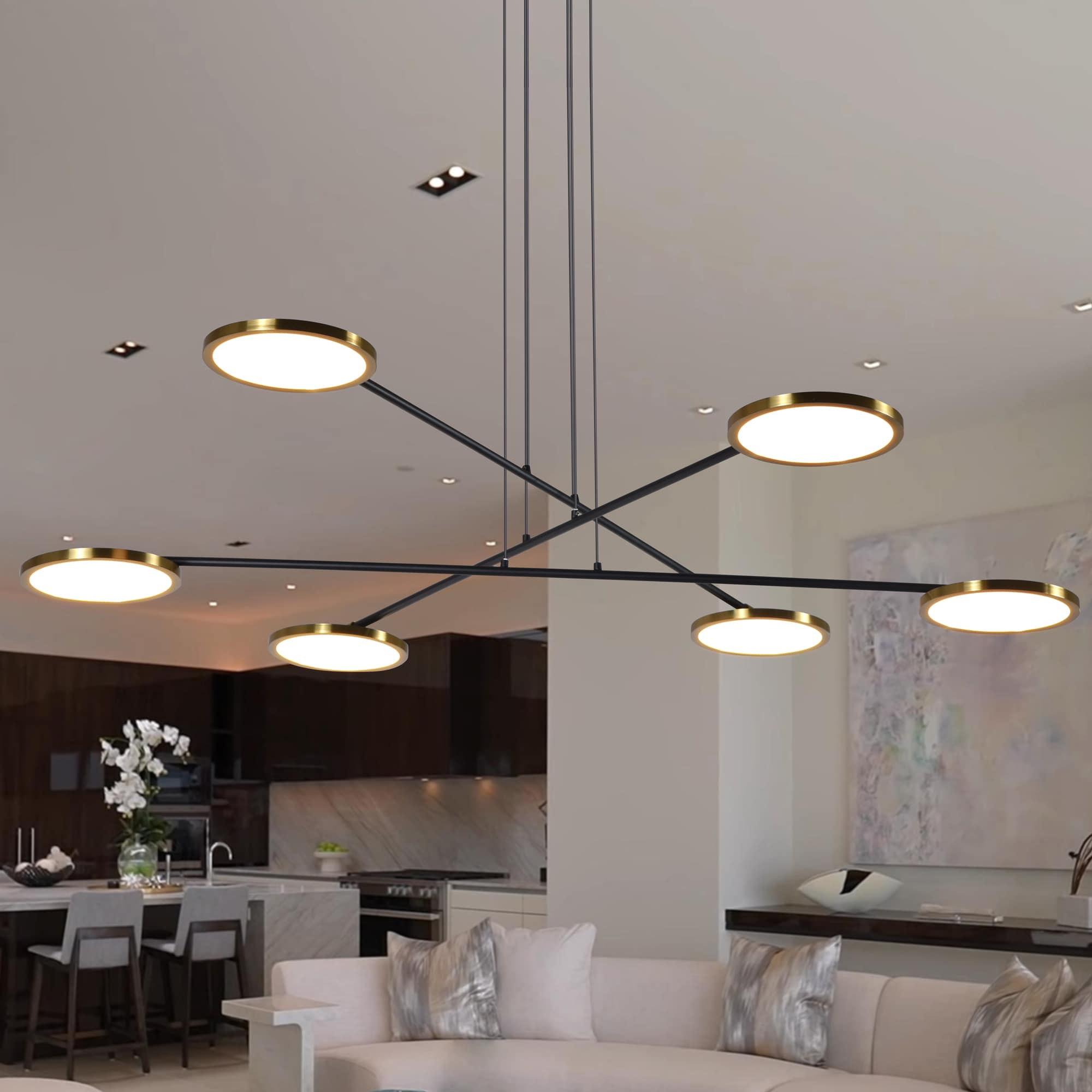 VONN Lighting VAC3196AB Torino 6 -Light Polished Brass Modern/contemporary Integrated LED Cage For Use in Bedrooms, Dining Rooms, Foyers, Kitchens, Living Rooms Chandelier