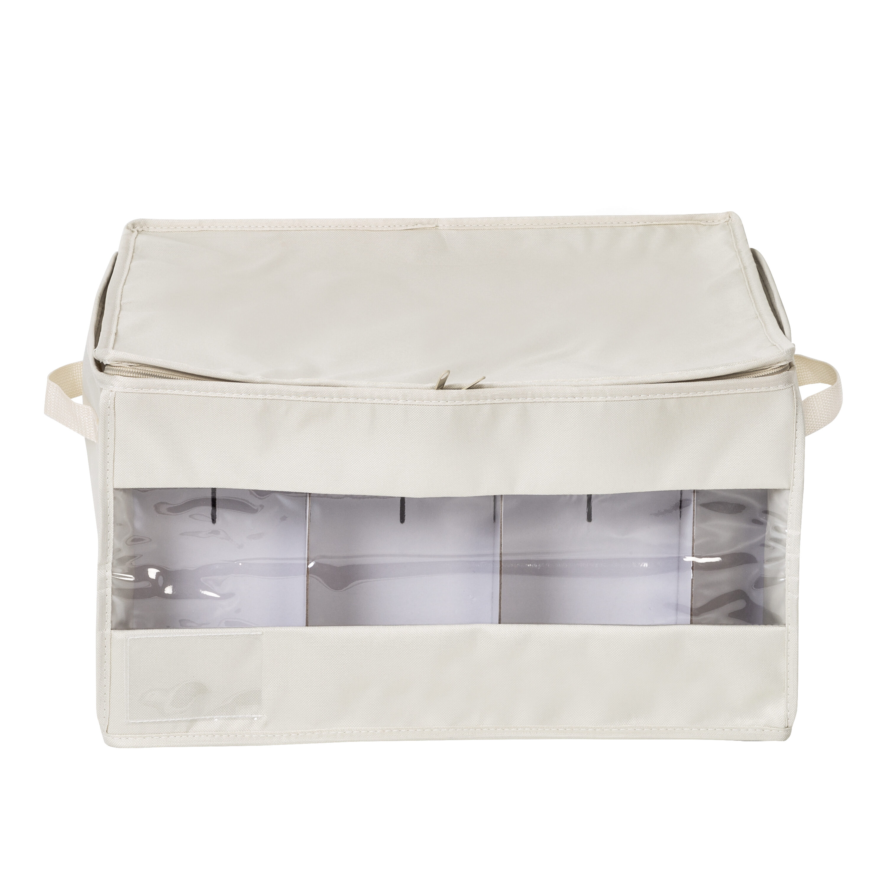 Natural Polyester Stemware Storage Box Set with Zipper Closure