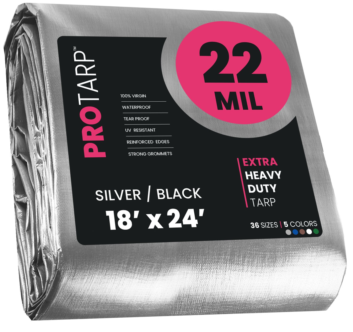 PROTARP PT-201-18X24 18-ft x 24-ft Silver Waterproof Commercial Polyethylene 22-Mils Tarp