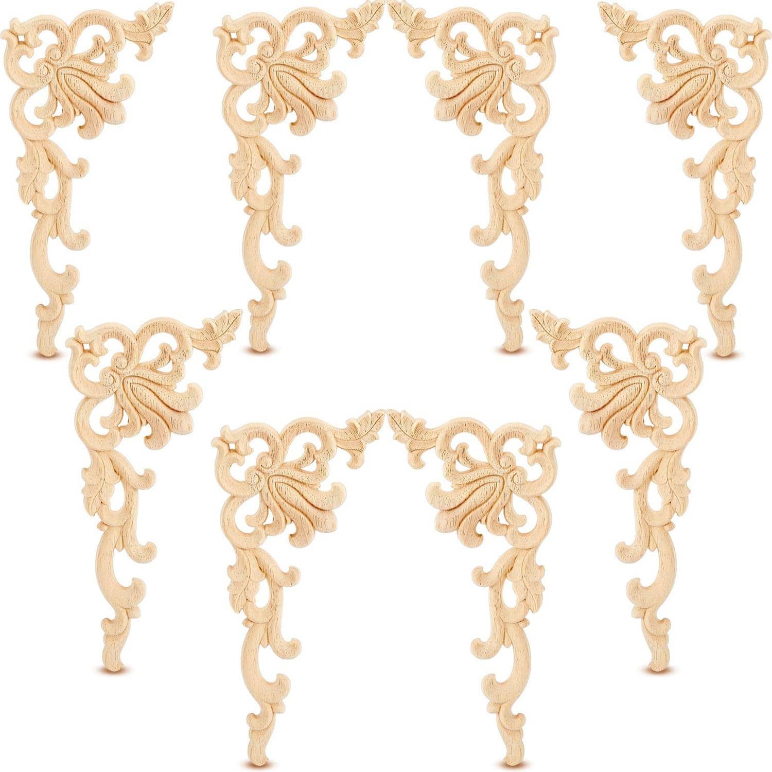 OGETFUUR 8-Piece 7.87-in x 3.93-in Wood Floral Appliques and Onlays for Furniture