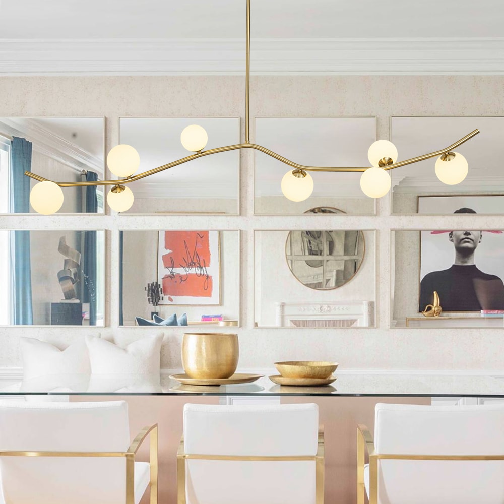Zicbol 8 -Light Brass Frosted glass Metal Chandelier