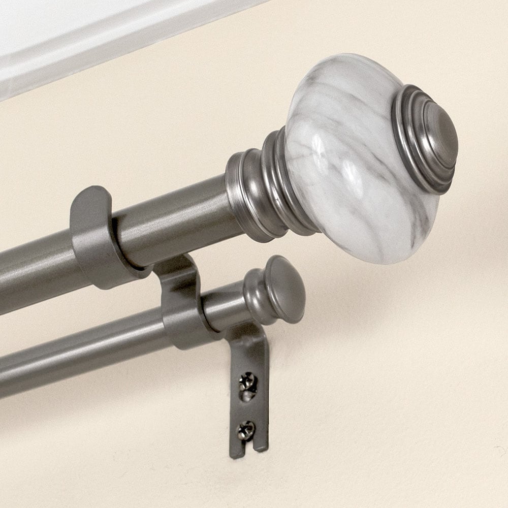 Lumino Knob 42-in to 120-in Pewter Steel Double Curtain Rod with ...