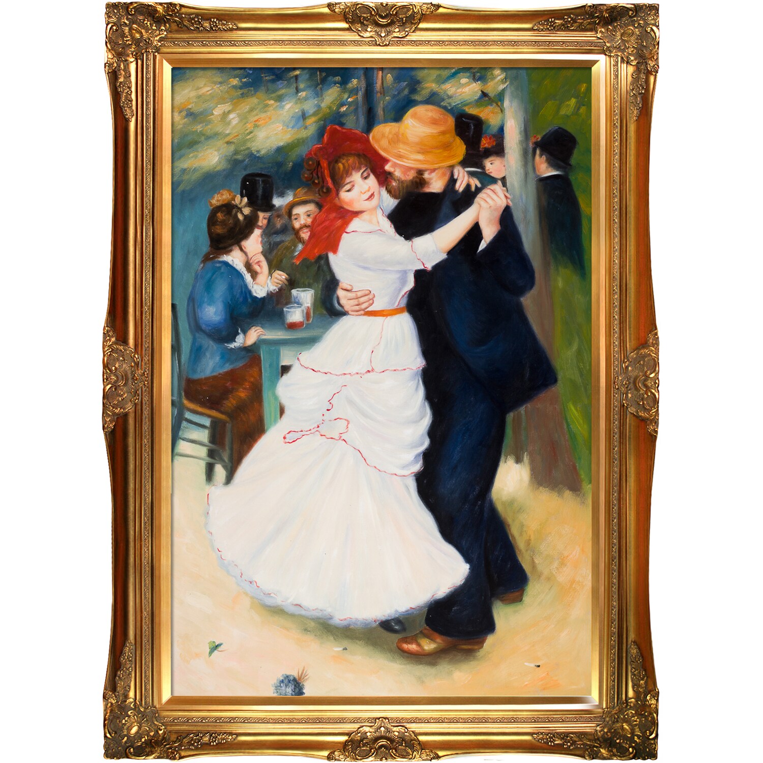 La Pastiche 688576628219 Dance at Bougival Pierre-Auguste Renoir Gold Wood Framed 32-Inches H x 44-Inches W People Canvas Hand-Painted Painting