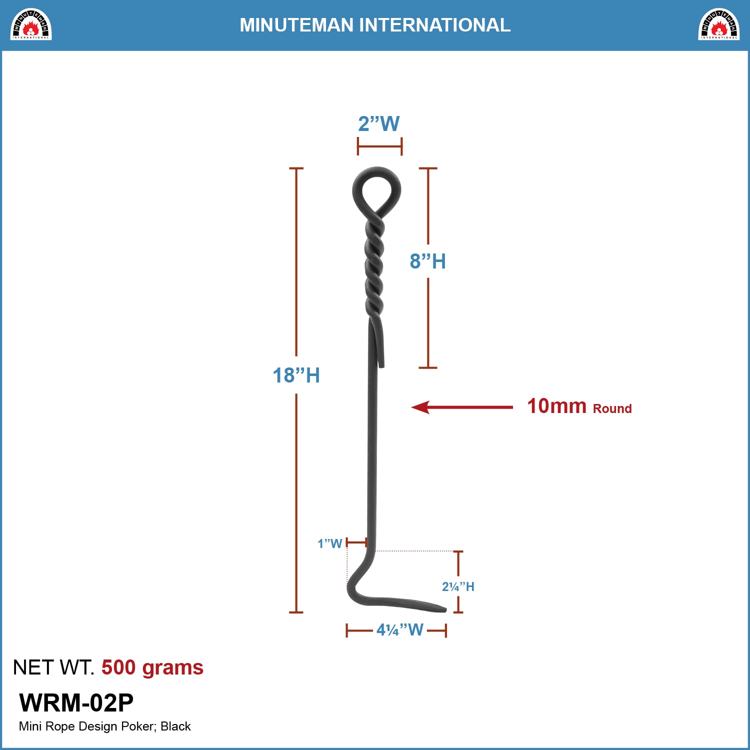 Minuteman International Mini Rope Design Fireplace Poker Tool, 18 Inch ...