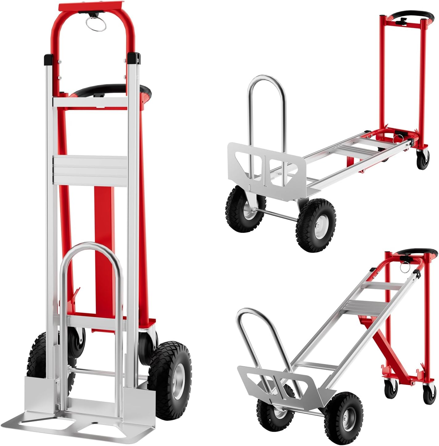 Qeetex 629833000000 3 in1 Dolly Cart with Wheels Heavy Duty Aluminum Folding Hand Truck Rolling Utility Cart 800Lbs Capacity for Transport and Moving in Warehouse Supermarket Home Office