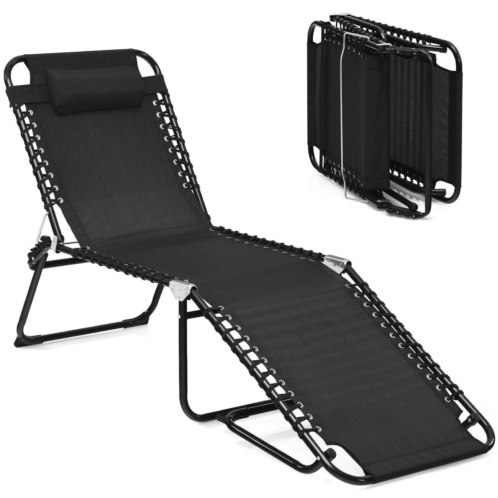 CASAINC WF-OP70528BK Outdoor Folding Zero Gravity Reclining Lounge Chair-Black Black Wicker Frame Stationary Chaise Lounge Chair with Black Sling Seat