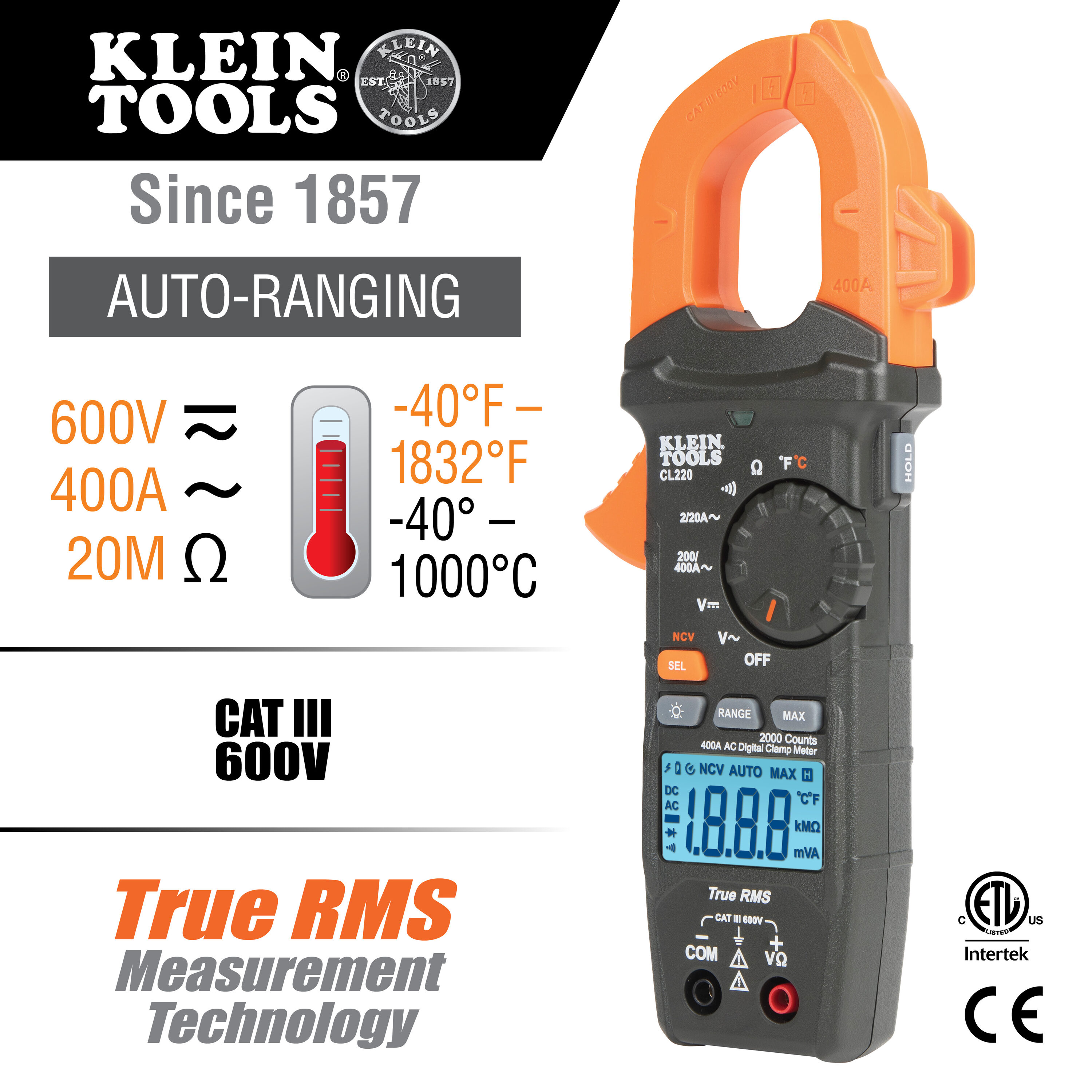 Klein Tools CL220VP multimeters - View #2
