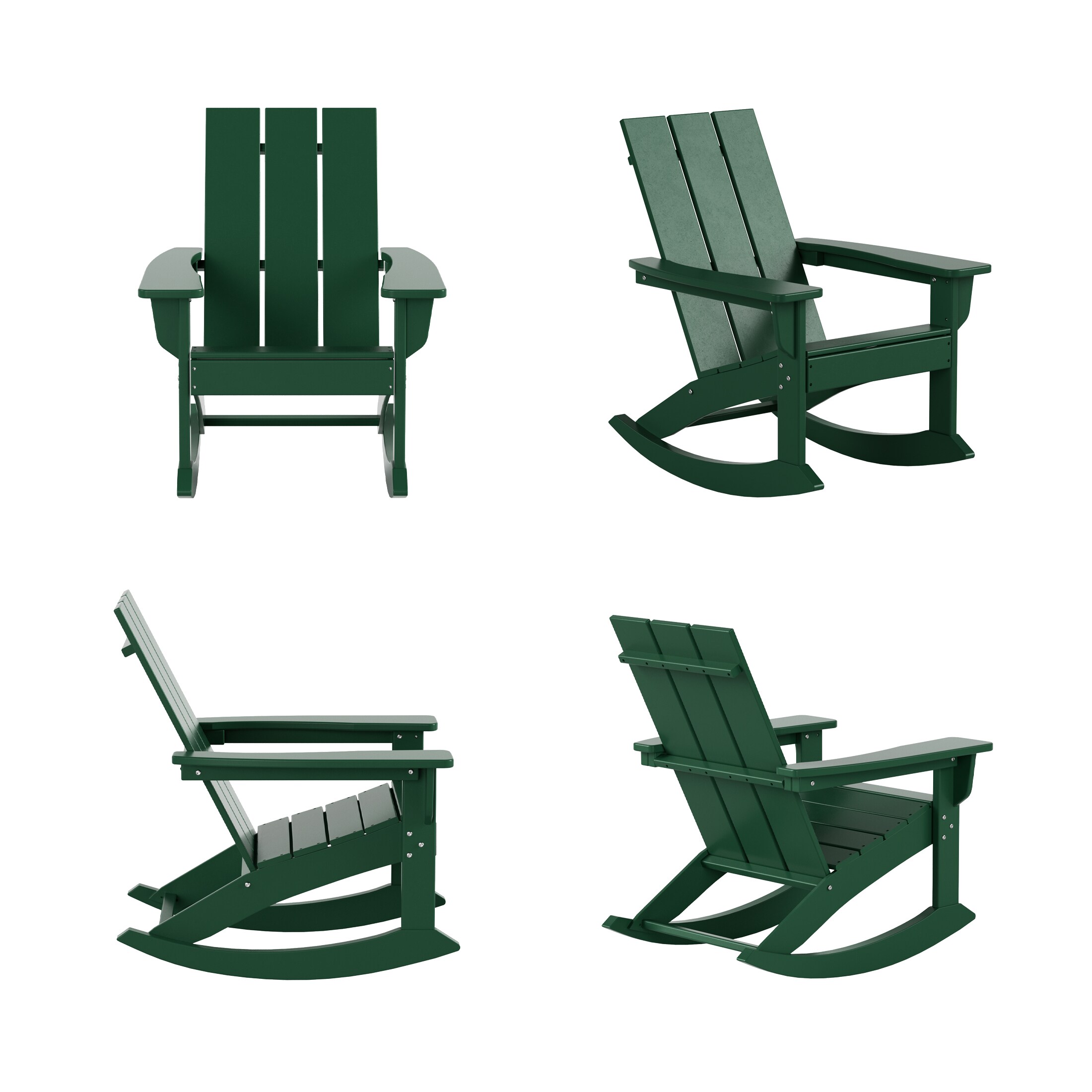 Westin Furniture OP5002-DG-4 Shoreside Set of 4 Dark Green HDPE Frame Rocking Chair with Slat Seat