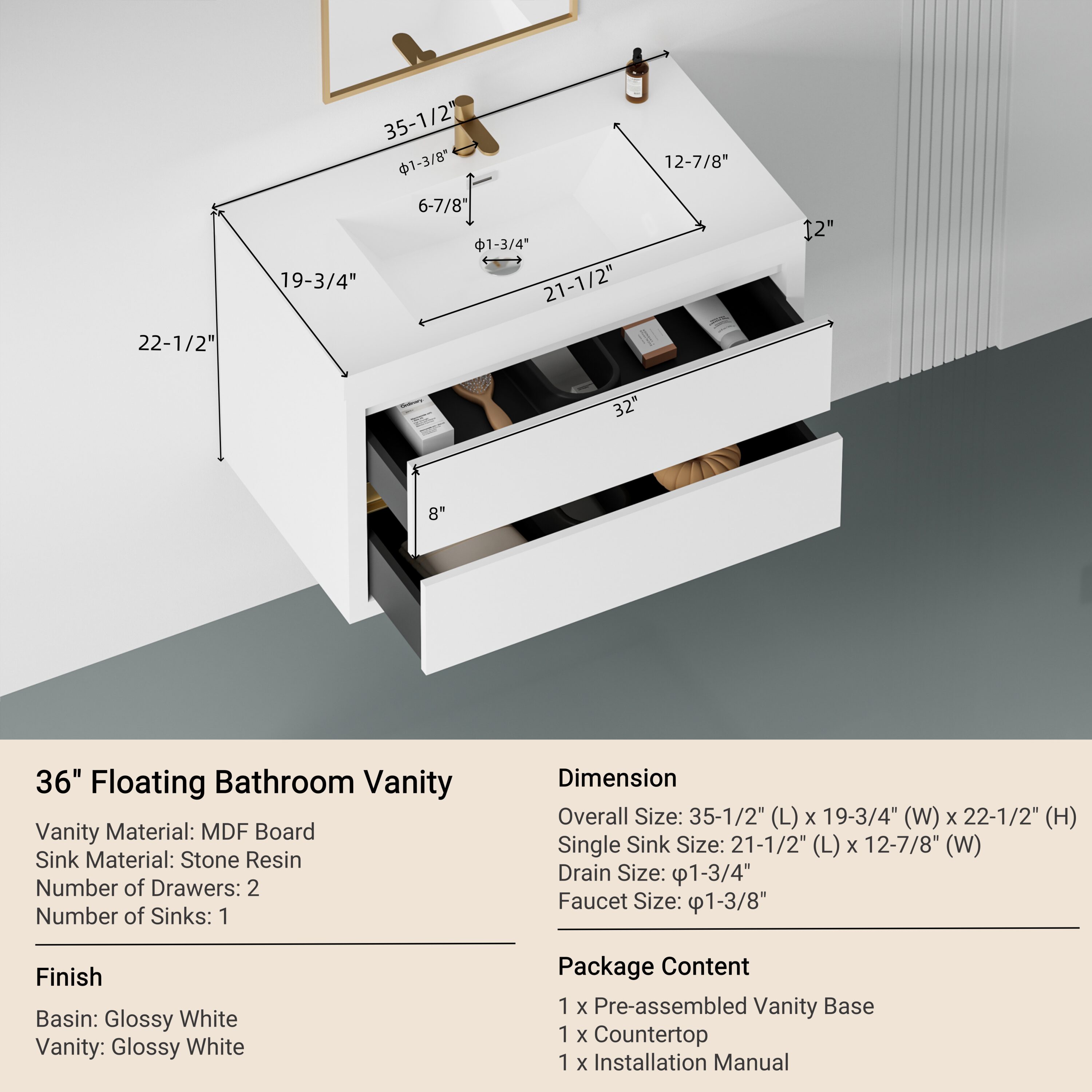 CASAINC WF-JMJ-BCB 1040 WH Bath-Vanity-Combo - View #3