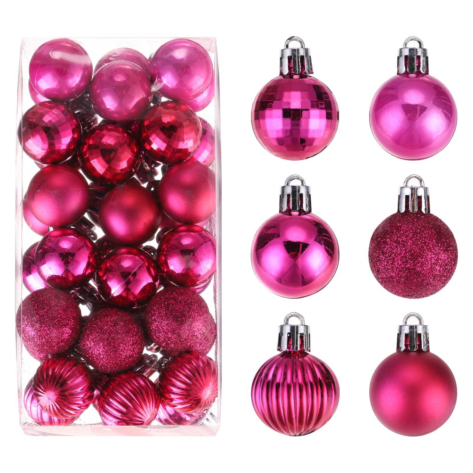 Unique Bargains S25072801UX3538 Christmas Ball Ornaments Christmas Tree Decorations Balls Pink 1.2 Inch for Party Decoration Wedding Holiday Christmas Decor 36Pcs