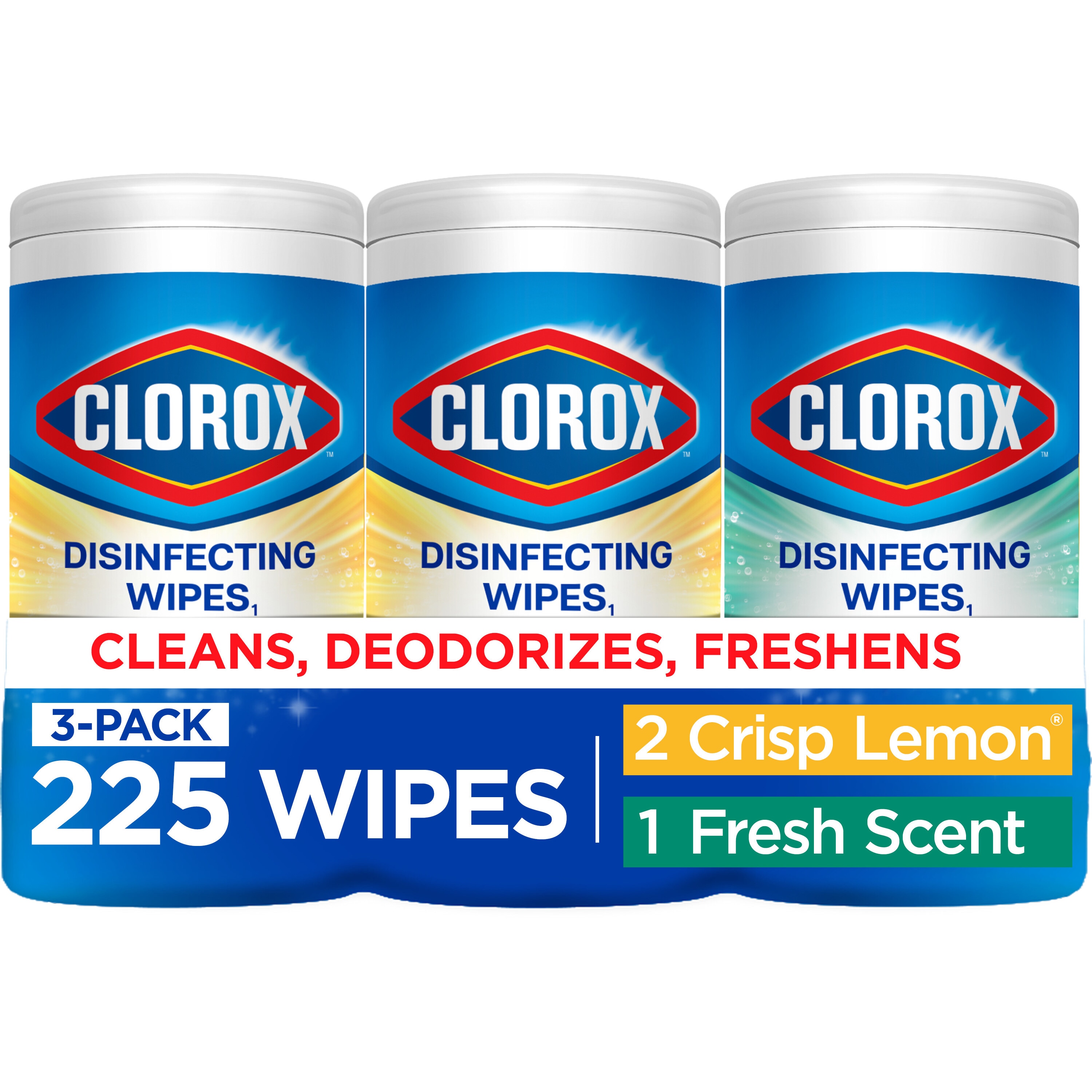 Clorox 225 -Count Crisp Lemon and Fresh Scent Disinfectant Wipes All-Purpose Cleaner 3 -Pack